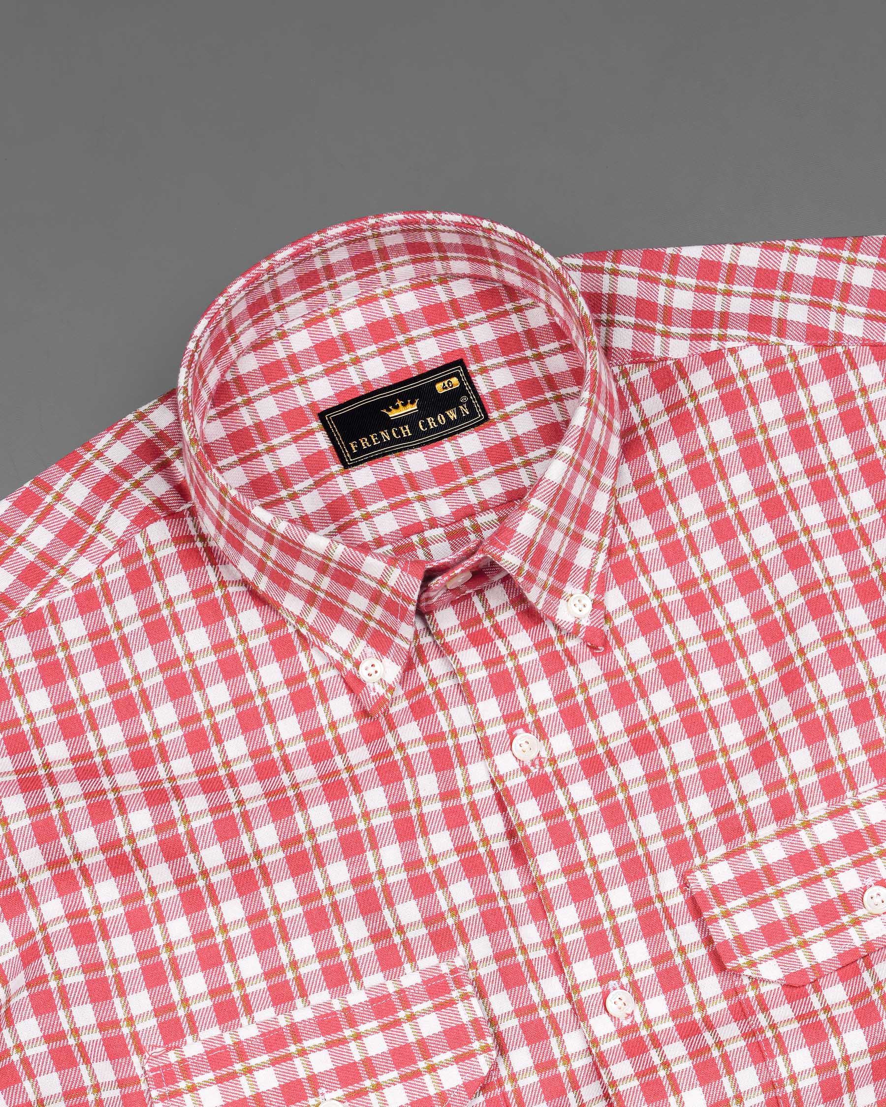Brink Pink and White Plaid Twill Premium Cotton Overshirt/Shacket