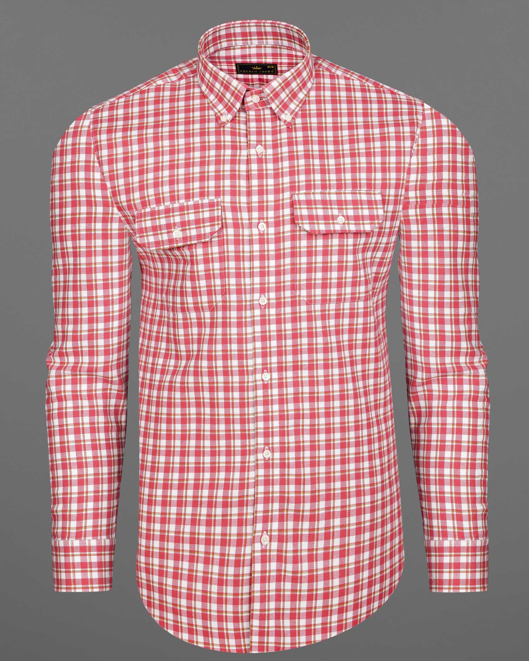 Brink Pink and White Plaid Twill Premium Cotton Overshirt/Shacket