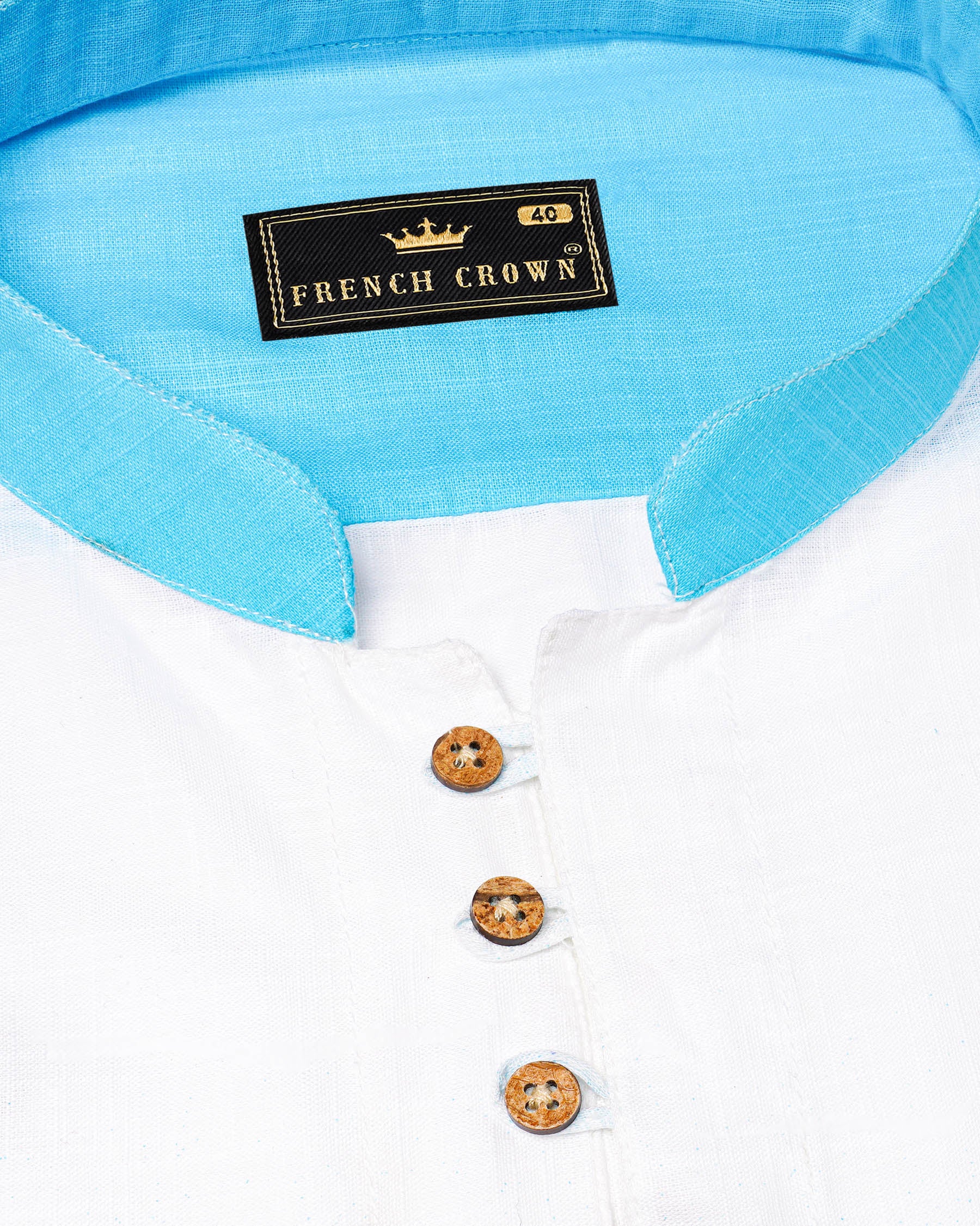 Turquoise Blue with Bright White Luxurious Linen Kurta Shirt