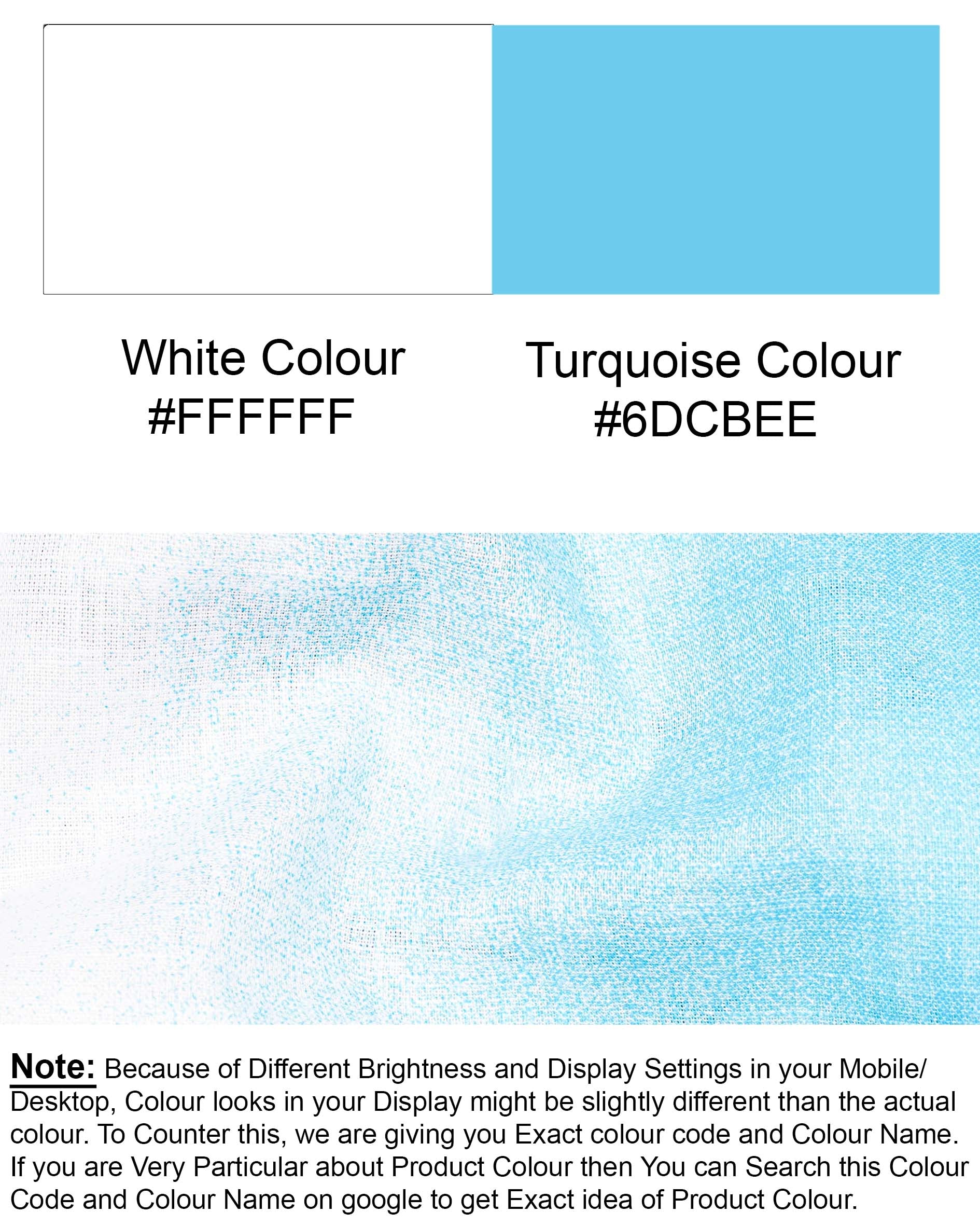 Turquoise Blue with Bright White Luxurious Linen Kurta Shirt