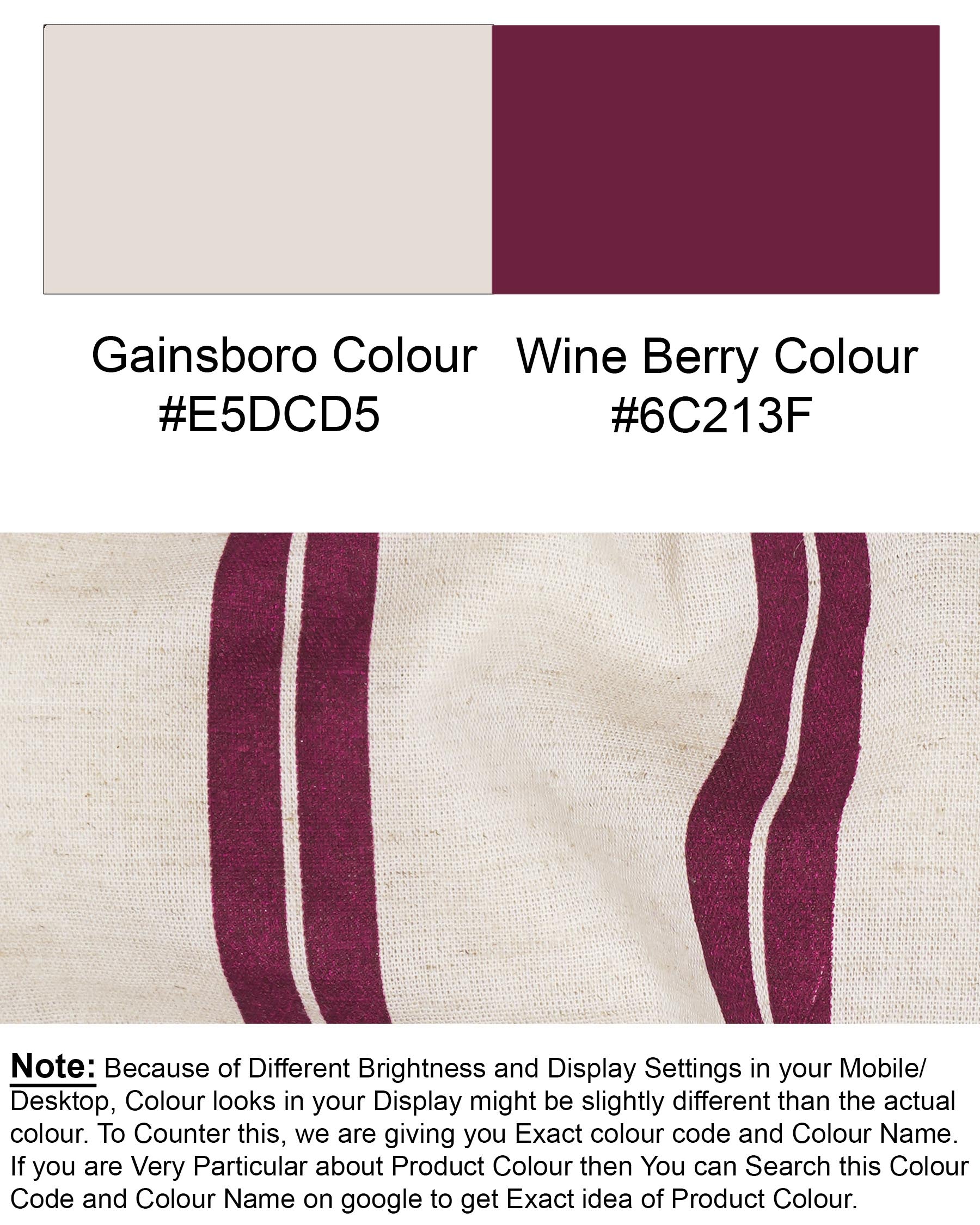 Gainsboro with Wine Berry Striped Luxurious Linen Kurta Shirt