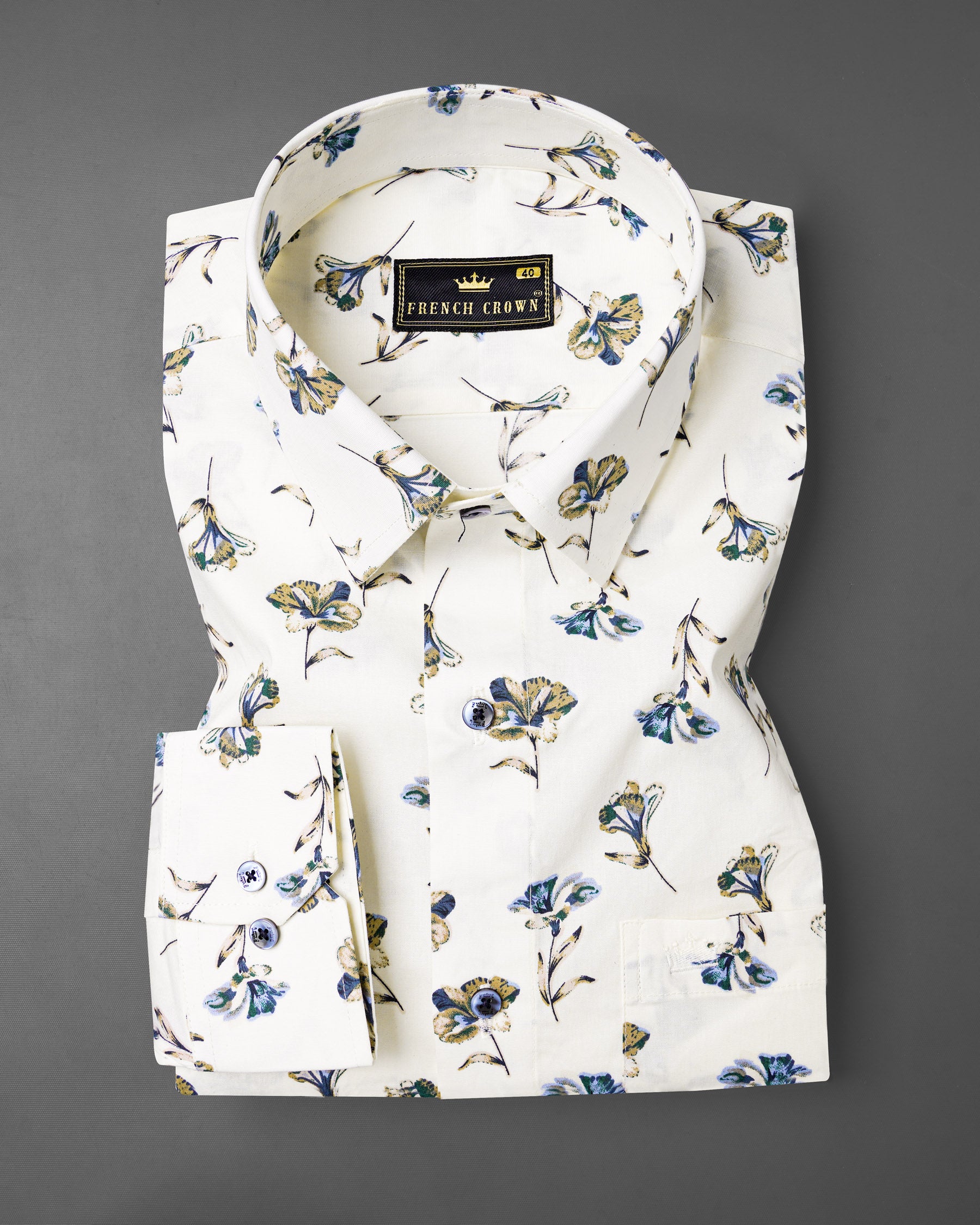 Off White Multicolor Floral Printed Premium Cotton Shirt