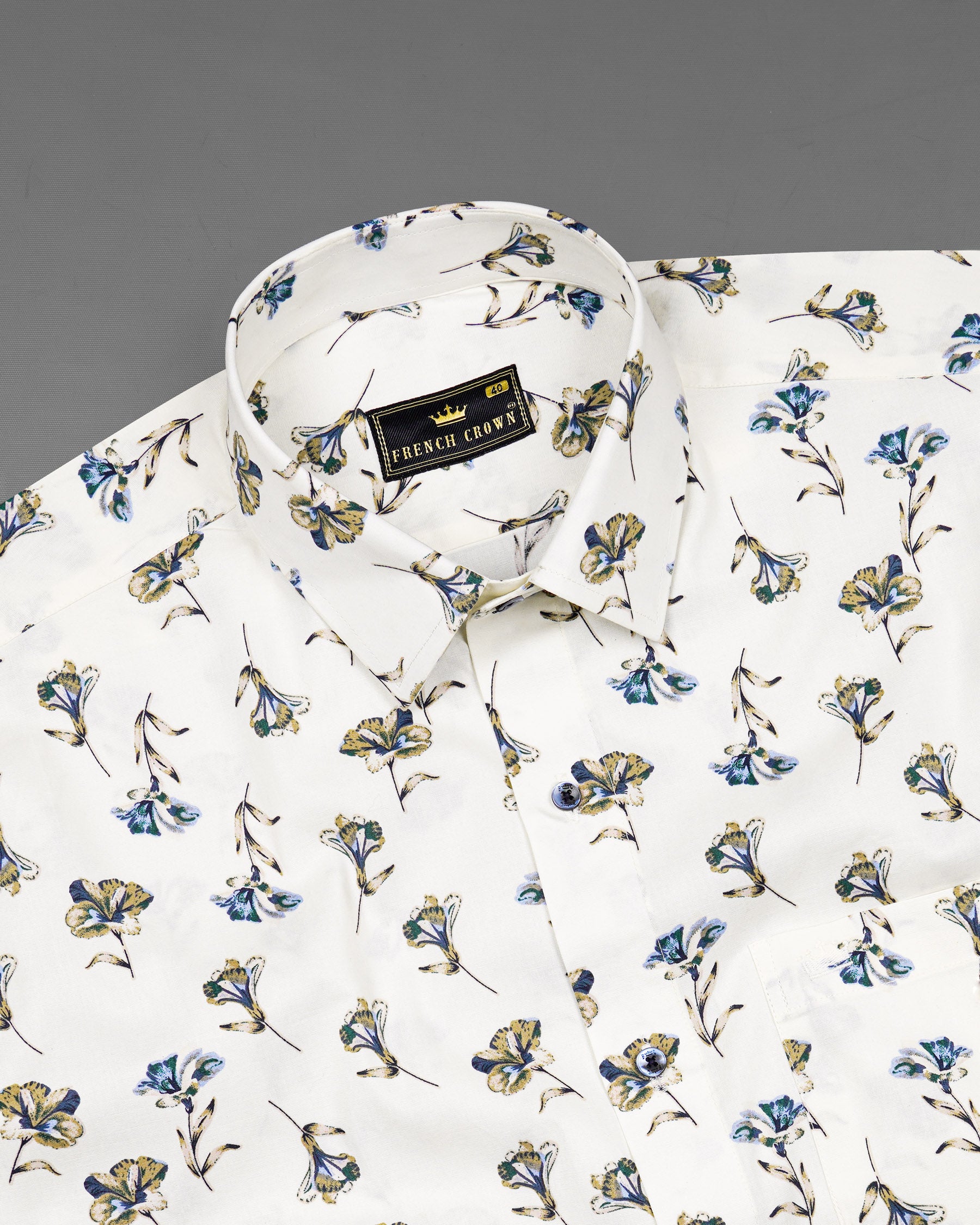 Off White Multicolor Floral Printed Premium Cotton Shirt