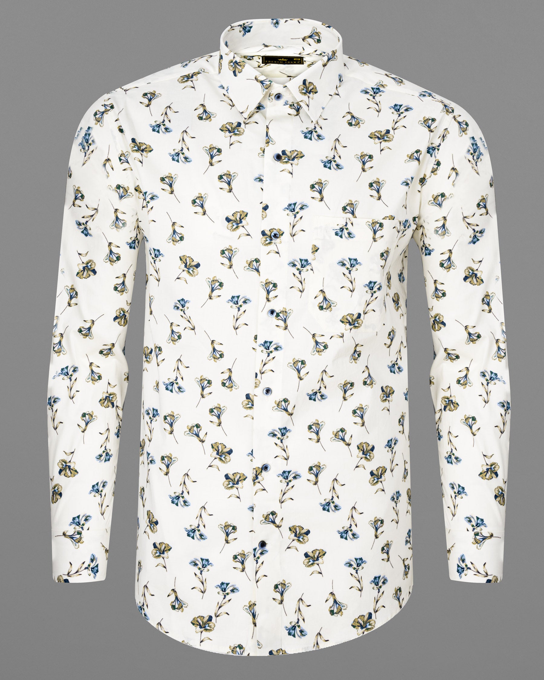 Off White Multicolor Floral Printed Premium Cotton Shirt