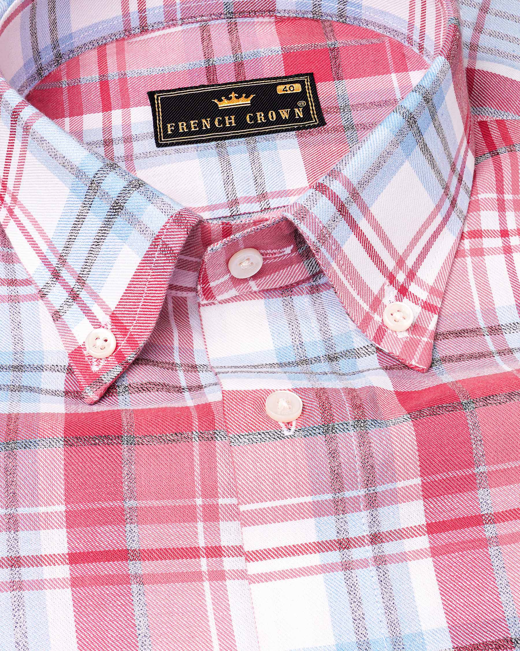 Cabaret Pink and Perano Blue Twill Plaid Premium Cotton Shirt