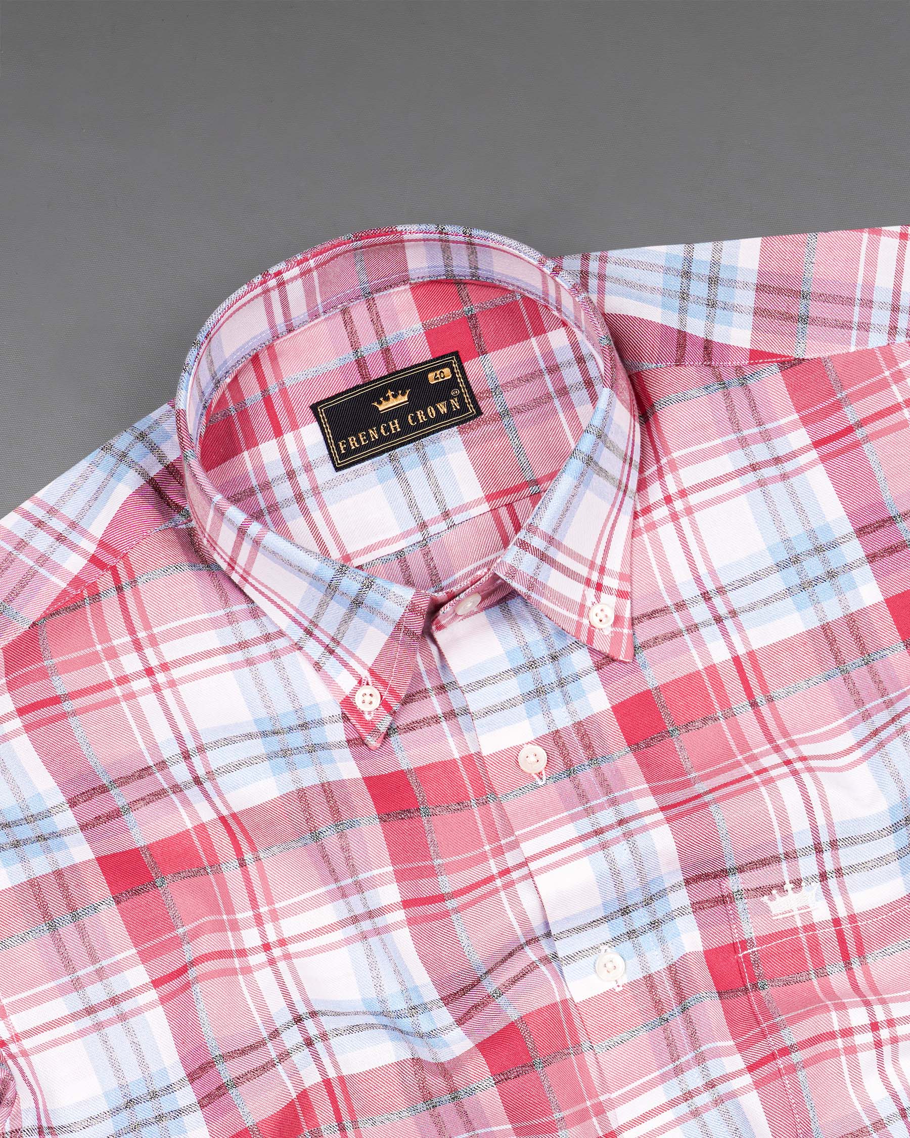 Cabaret Pink and Perano Blue Twill Plaid Premium Cotton Shirt