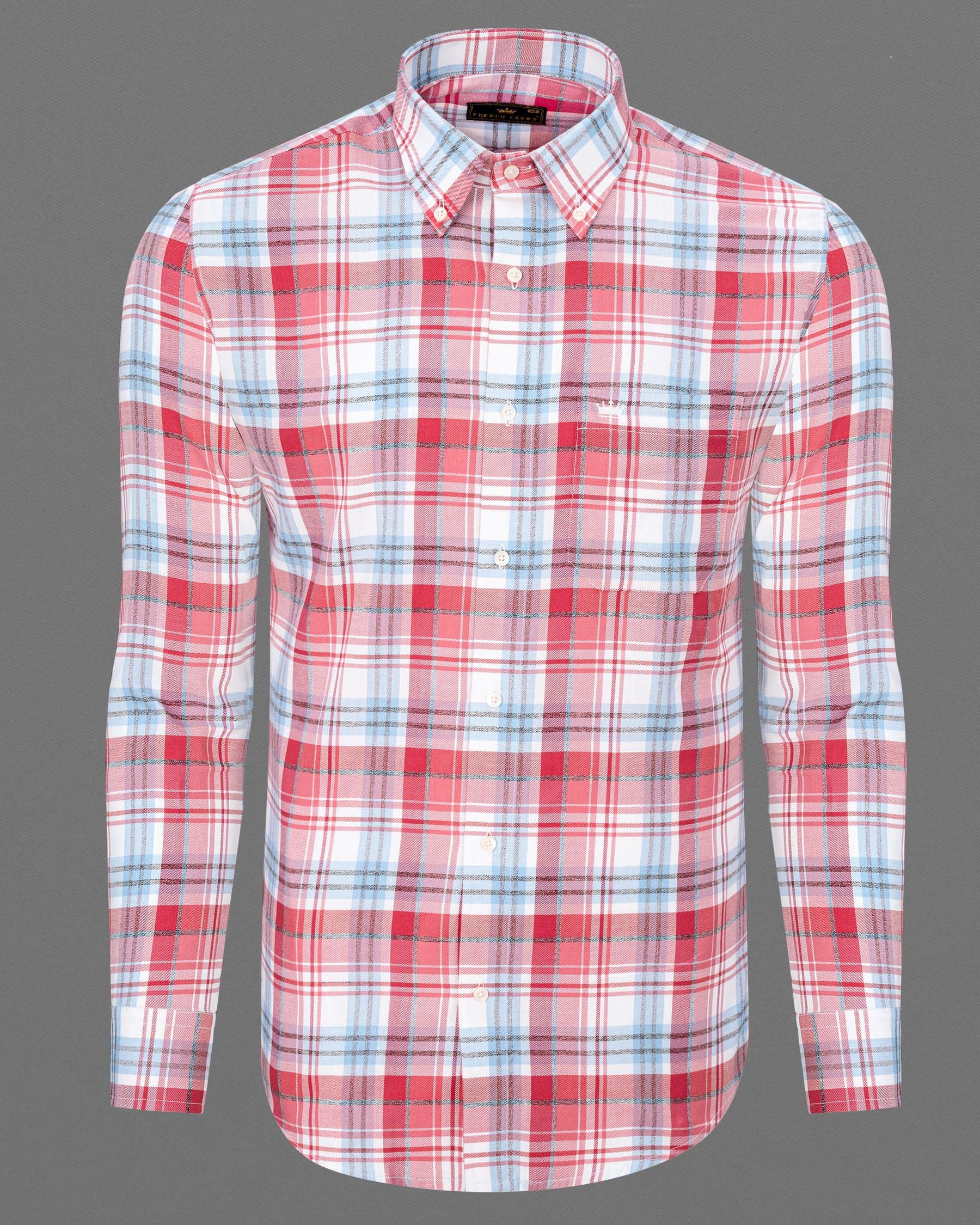 Cabaret Pink and Perano Blue Twill Plaid Premium Cotton Shirt