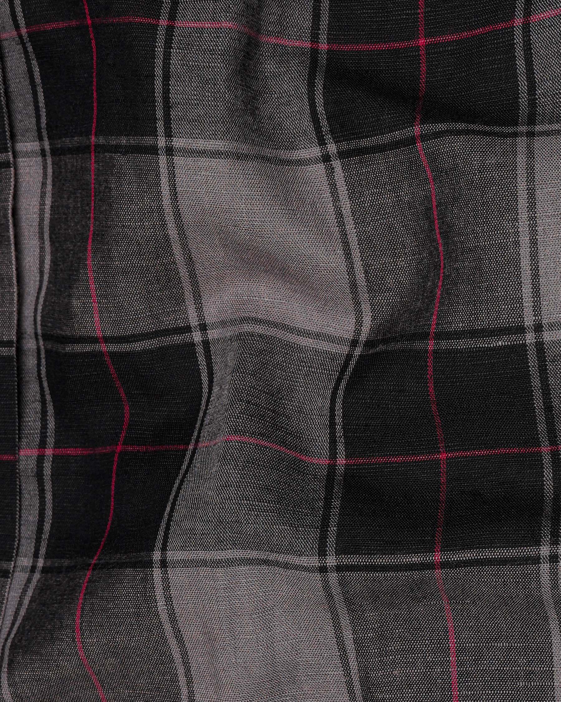Jade Black and Wenge Gray Plaid Luxurious Linen Shirt