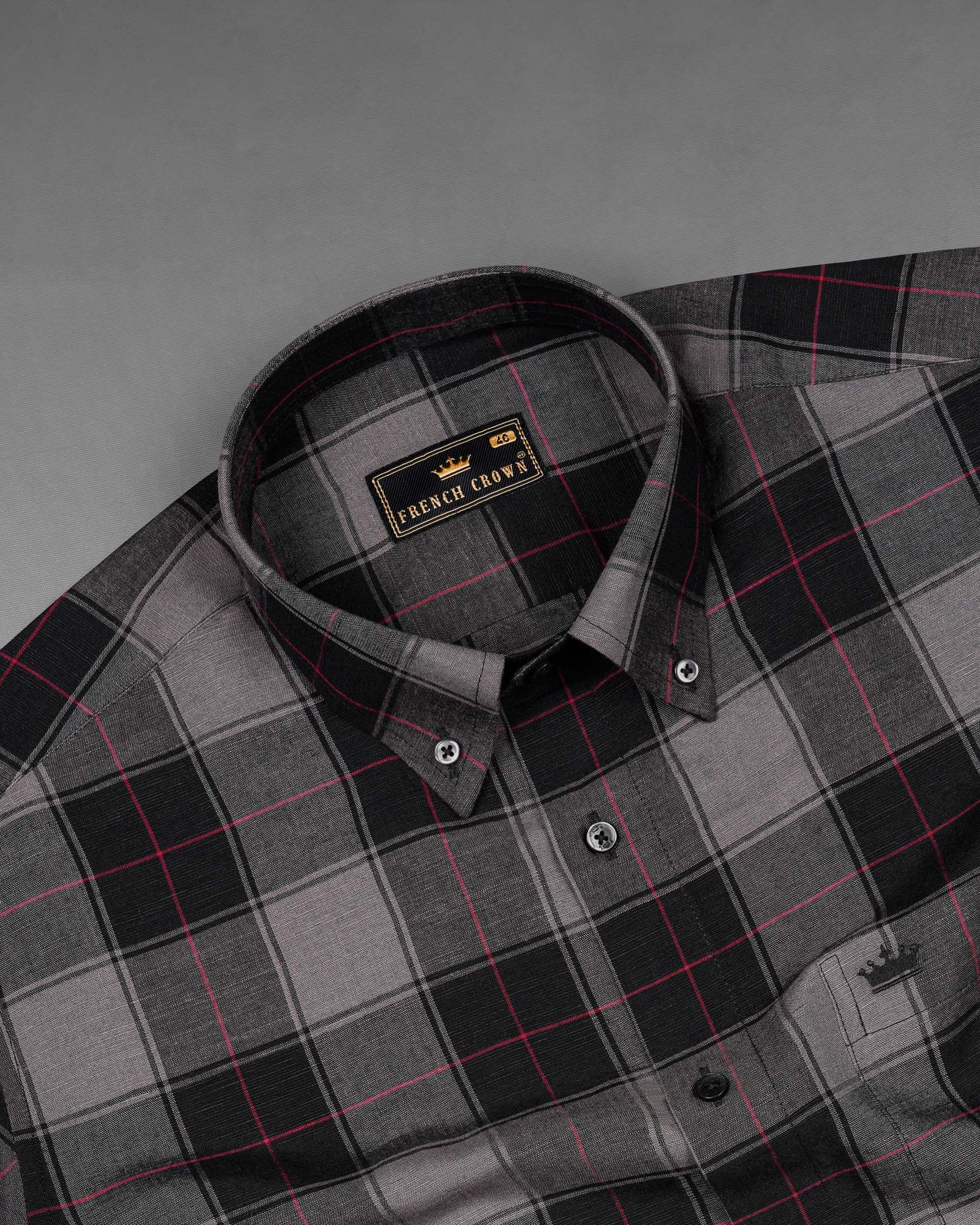Jade Black and Wenge Gray Plaid Luxurious Linen Shirt