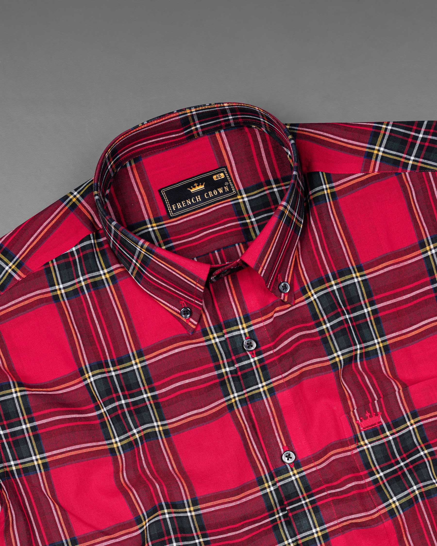 Crimson Red Plaid Premium Cotton Shirt