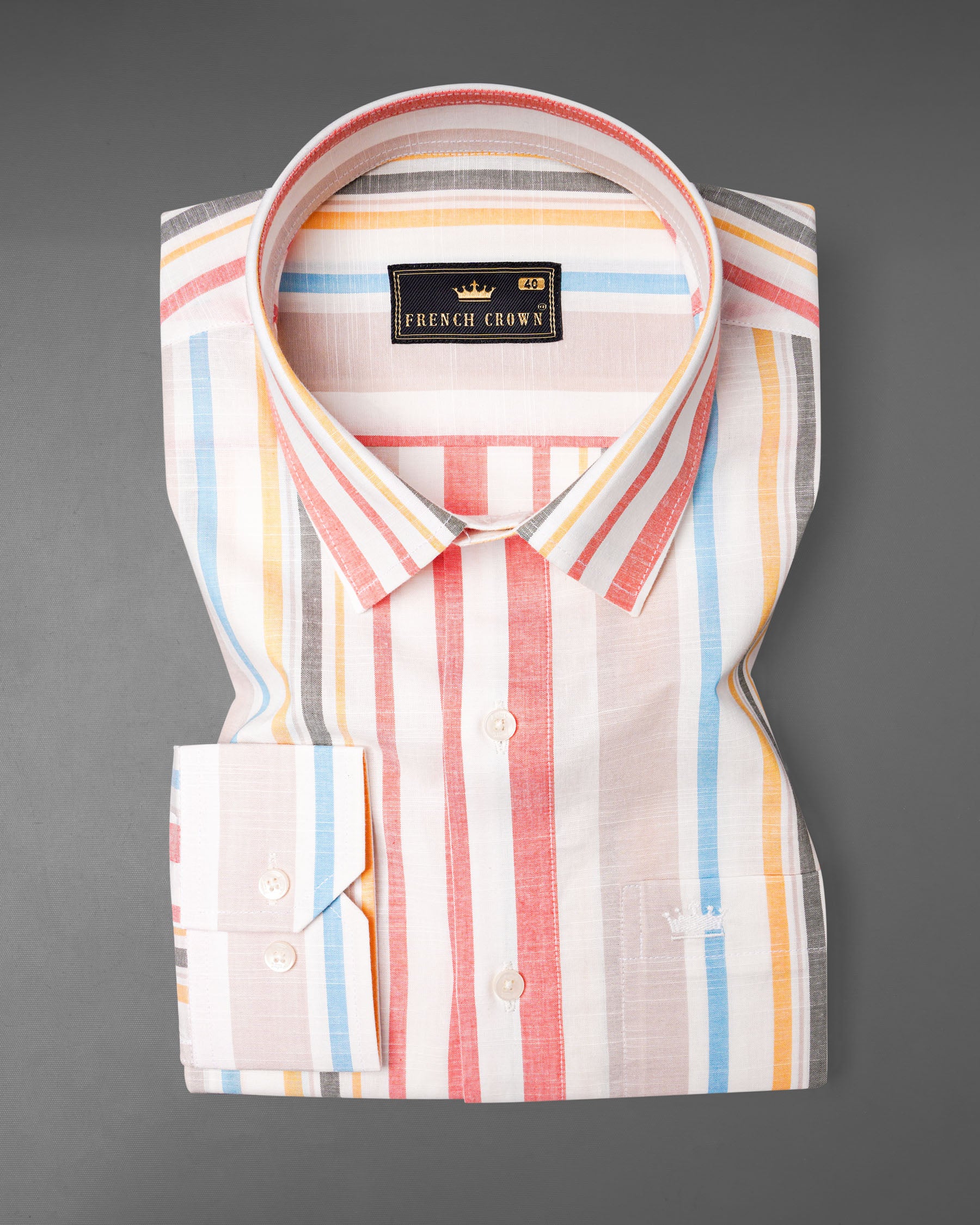 Light Pink with Swirl Gray Striped Luxurious Linen Shirt