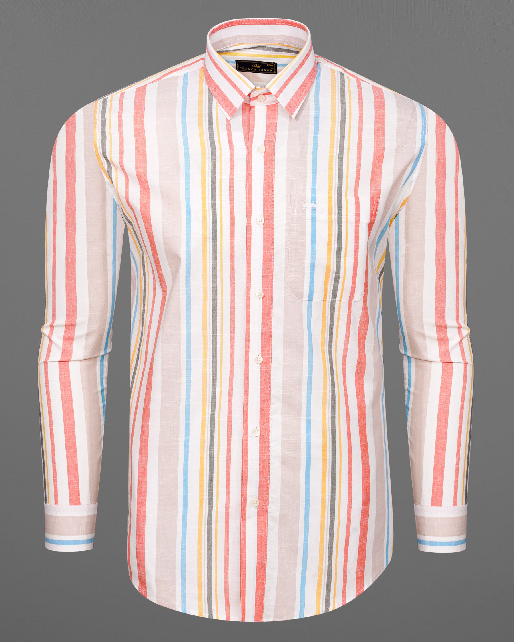 Light Pink with Swirl Gray Striped Luxurious Linen Shirt