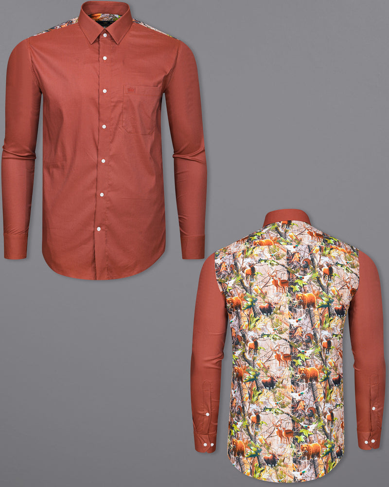Sepia Rose with Back Tropical Printed Dobby Textured Designer Shirt