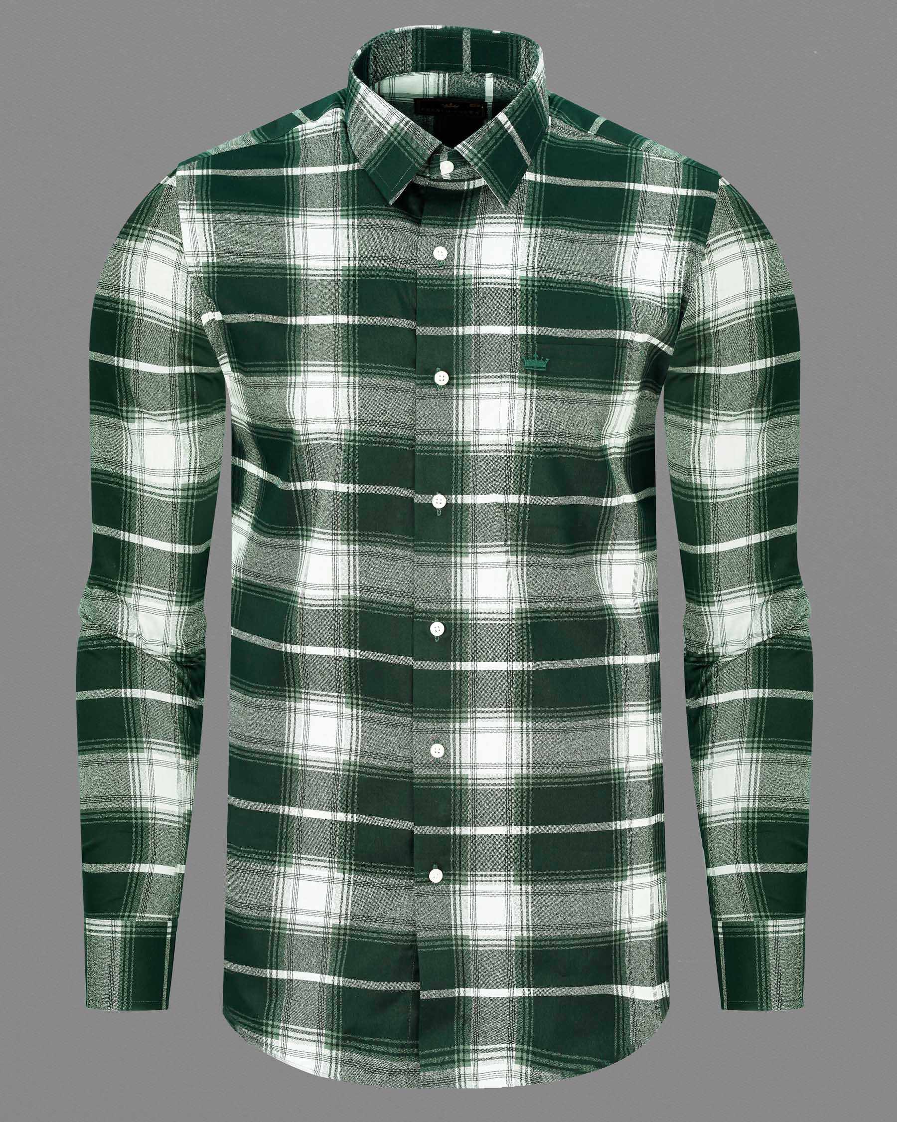 Timber Green with Bright White Twill Plaid Premium Cotton Shirt 7467-38, 7467-H-38, 7467-39, 7467-H-39, 7467-40, 7467-H-40, 7467-42, 7467-H-42, 7467-44, 7467-H-44, 7467-46, 7467-H-46, 7467-48, 7467-H-48, 7467-50, 7467-H-50, 7467-52, 7467-H-52