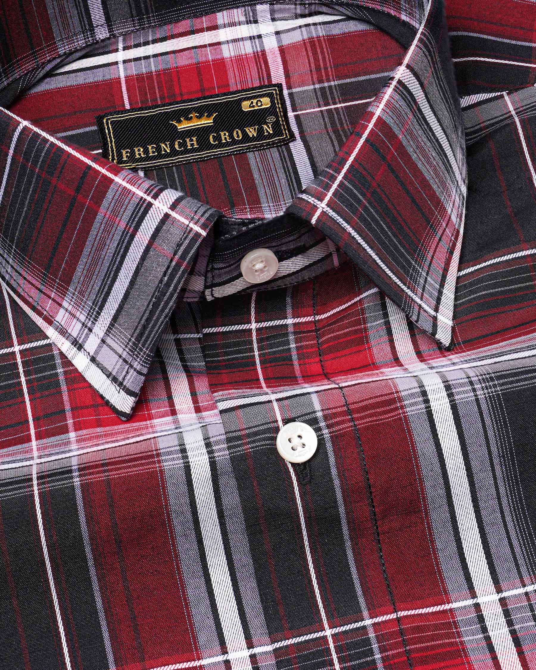 Jade Black and Fire Brick Red Plaid Dobby Textured Premium Giza Cotton Shirt 7490-38, 7490-H-38, 7490-39, 7490-H-39, 7490-40, 7490-H-40, 7490-42, 7490-H-42, 7490-44, 7490-H-44, 7490-46, 7490-H-46, 7490-48, 7490-H-48, 7490-50, 7490-H-50, 7490-52, 7490-H-52