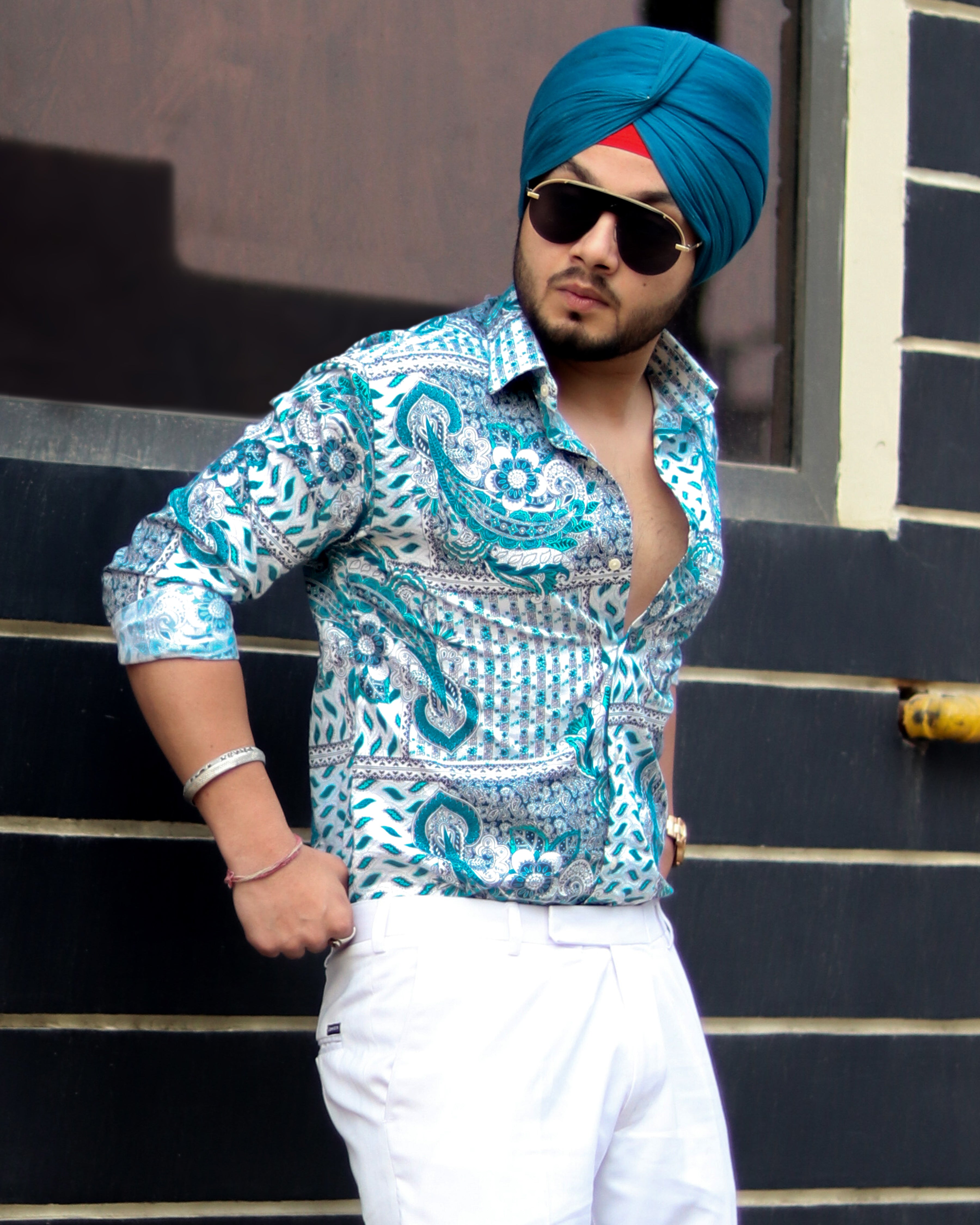 Cerulean Blue with Dark Turquoise Bohemian Paisley Printed Super Soft Premium Cotton Shirt