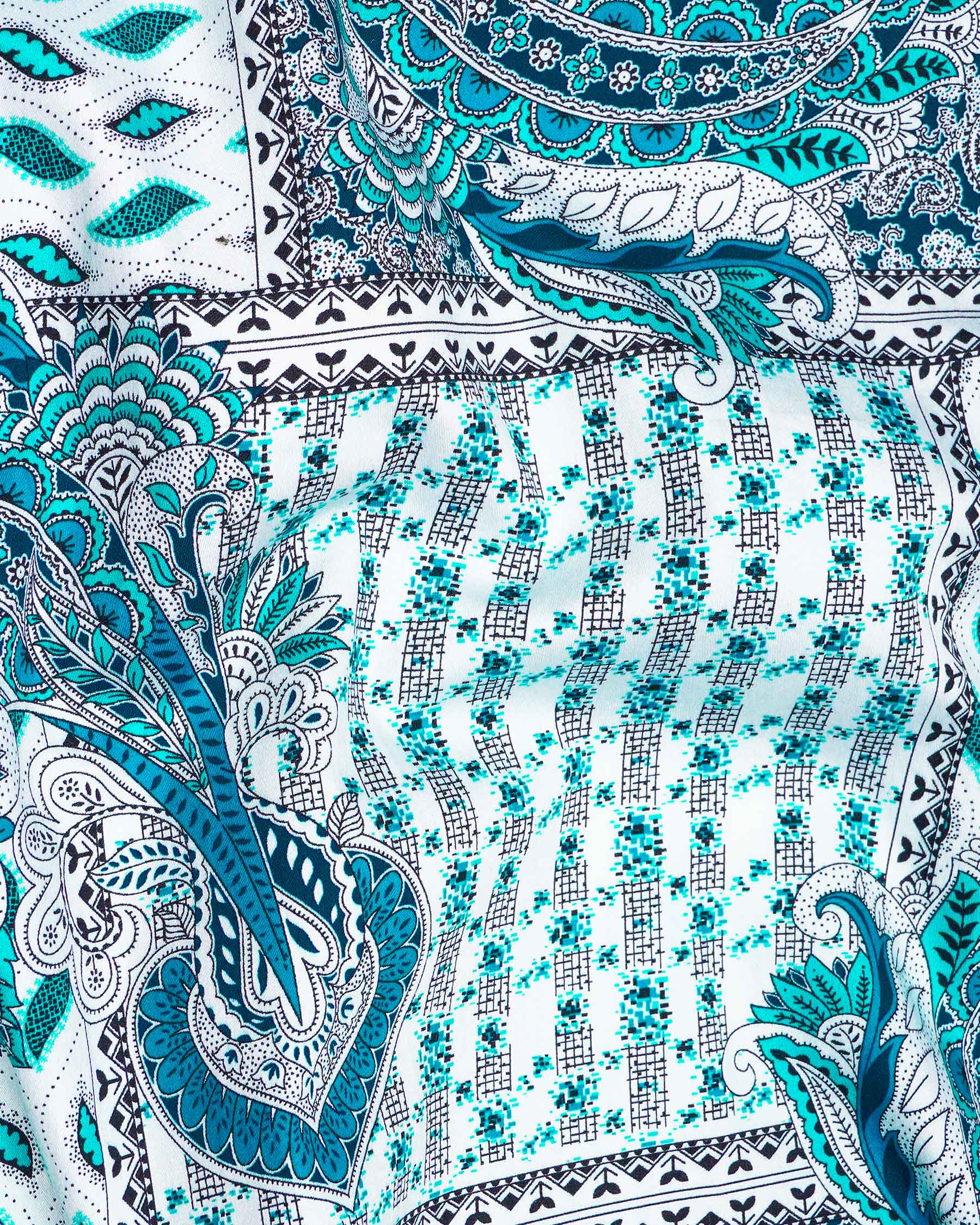 Cerulean Blue with Dark Turquoise Bohemian Paisley Printed Super Soft Premium Cotton Shirt 7503-38, 7503-H-38, 7503-39, 7503-H-39, 7503-40, 7503-H-40, 7503-42, 7503-H-42, 7503-44, 7503-H-44, 7503-46, 7503-H-46, 7503-48, 7503-H-48, 7503-50, 7503-H-50, 7503-52, 7503-H-52