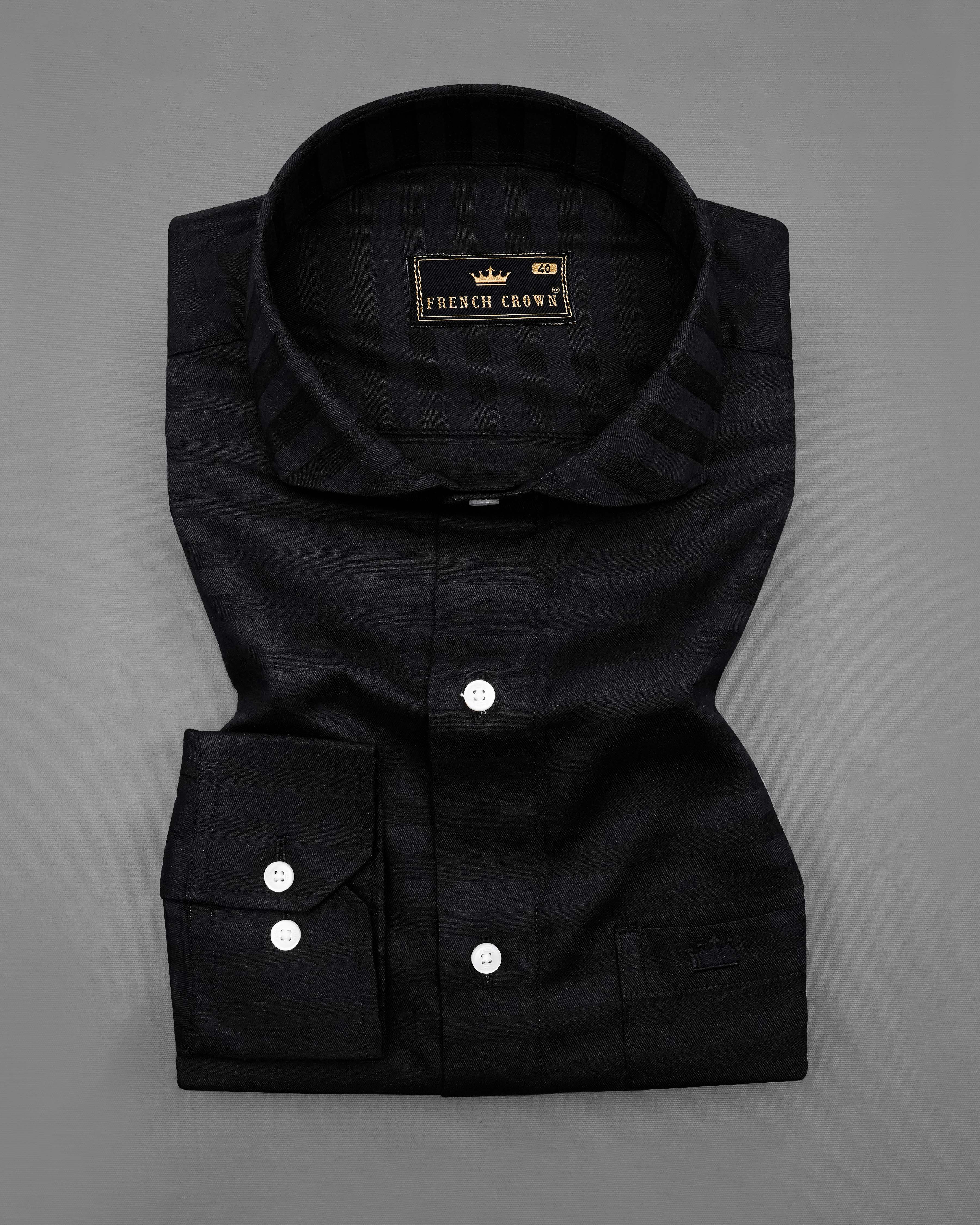 Jade Black Subtle Striped Dobby Textured Premium Giza Cotton Shirt