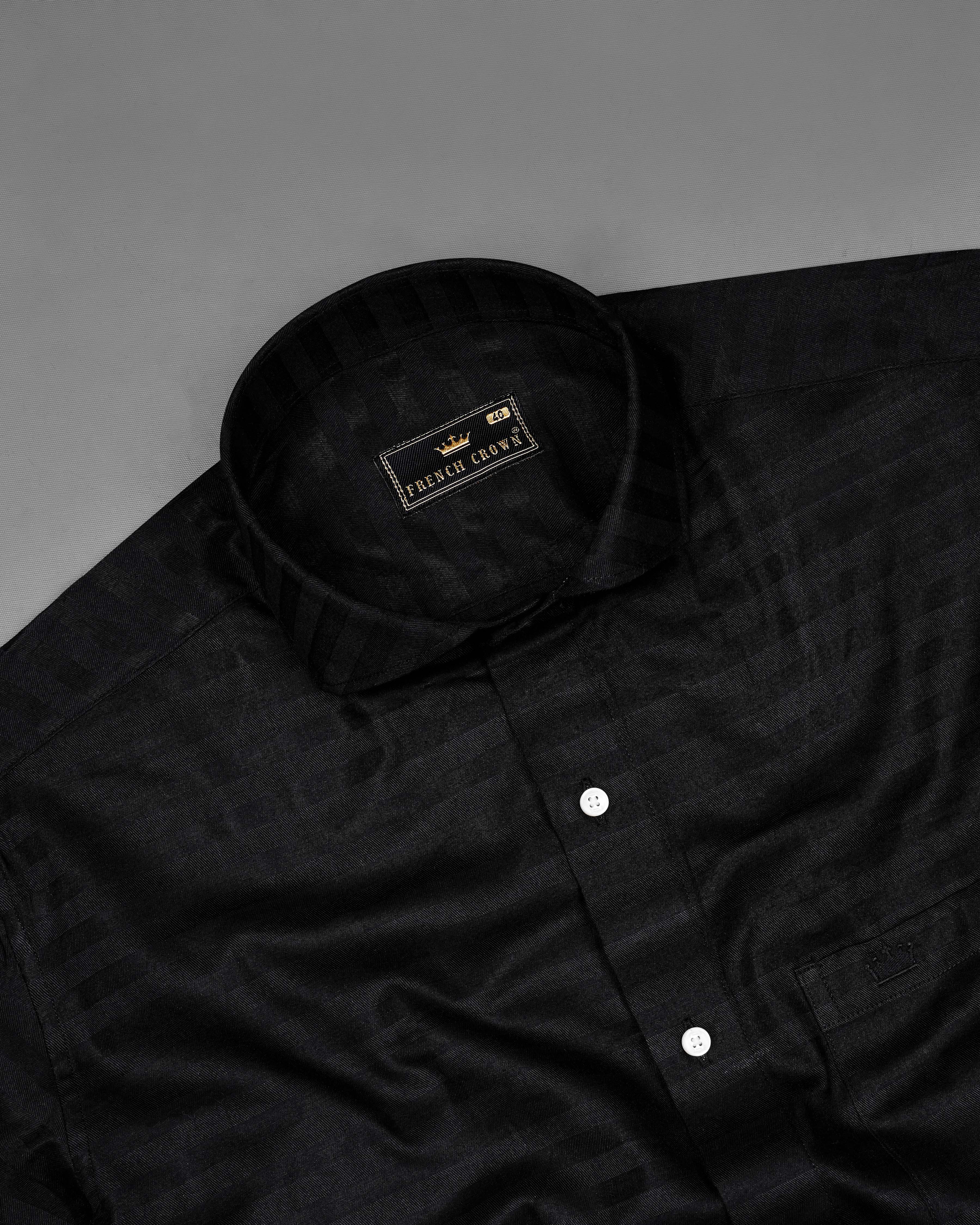 Jade Black Subtle Striped Dobby Textured Premium Giza Cotton Shirt