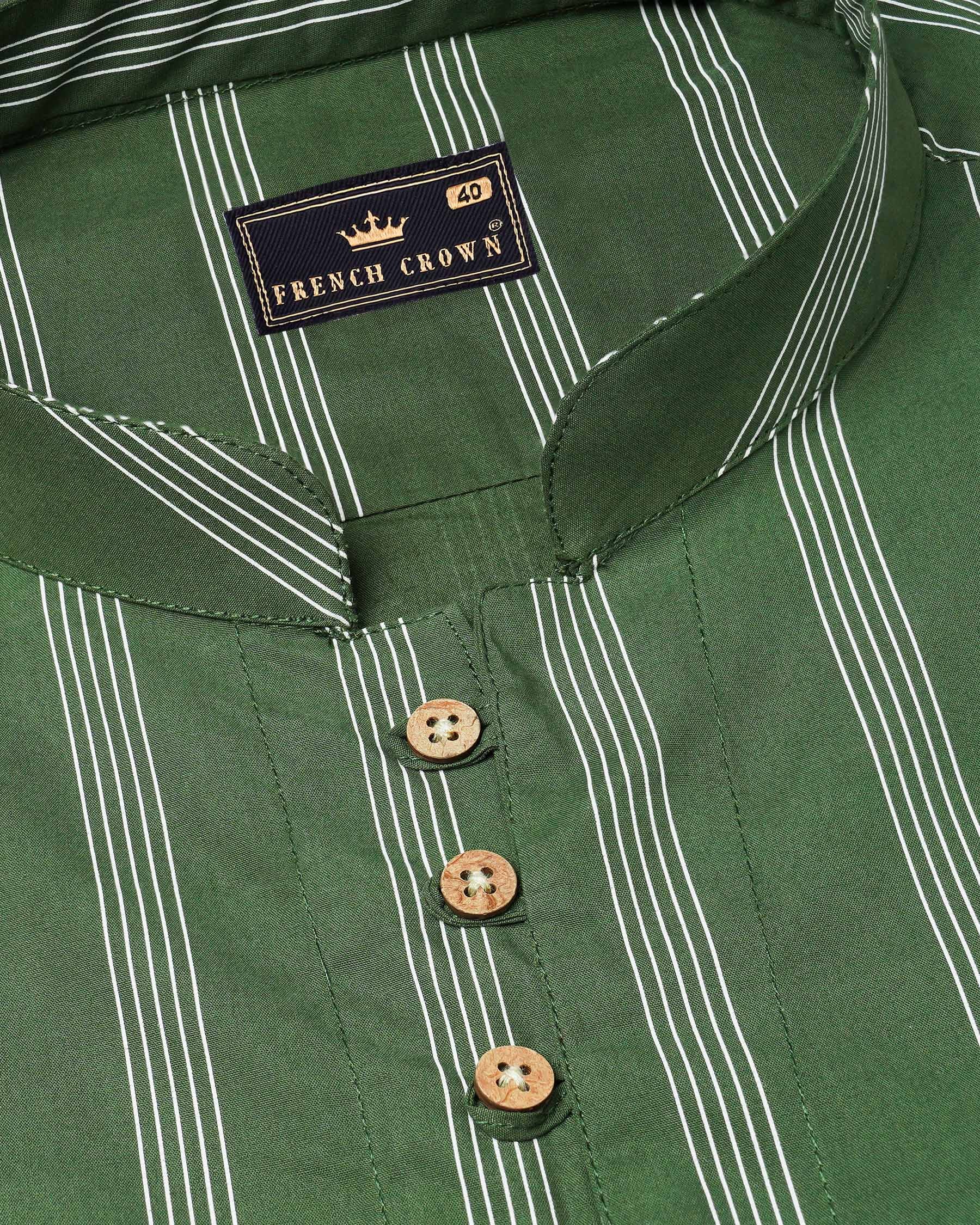Finlandia Green Pinstriped Premium Cotton Kurta Shirt