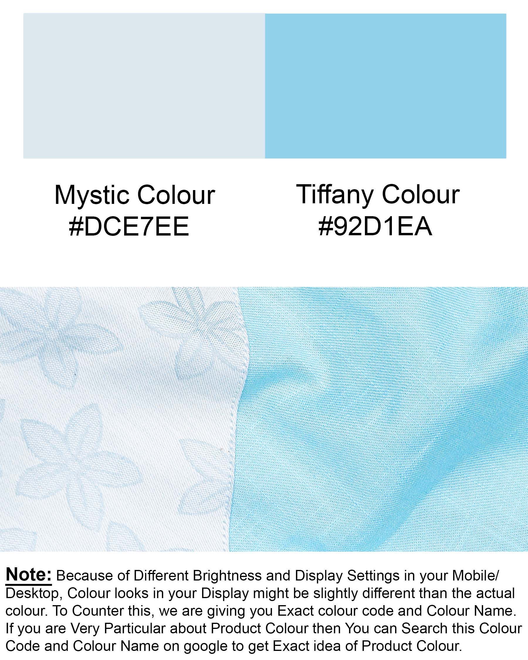 Mystic Baby Blue Floral Textured with Tiffany Jacquard Premium Giza Cotton Shirt