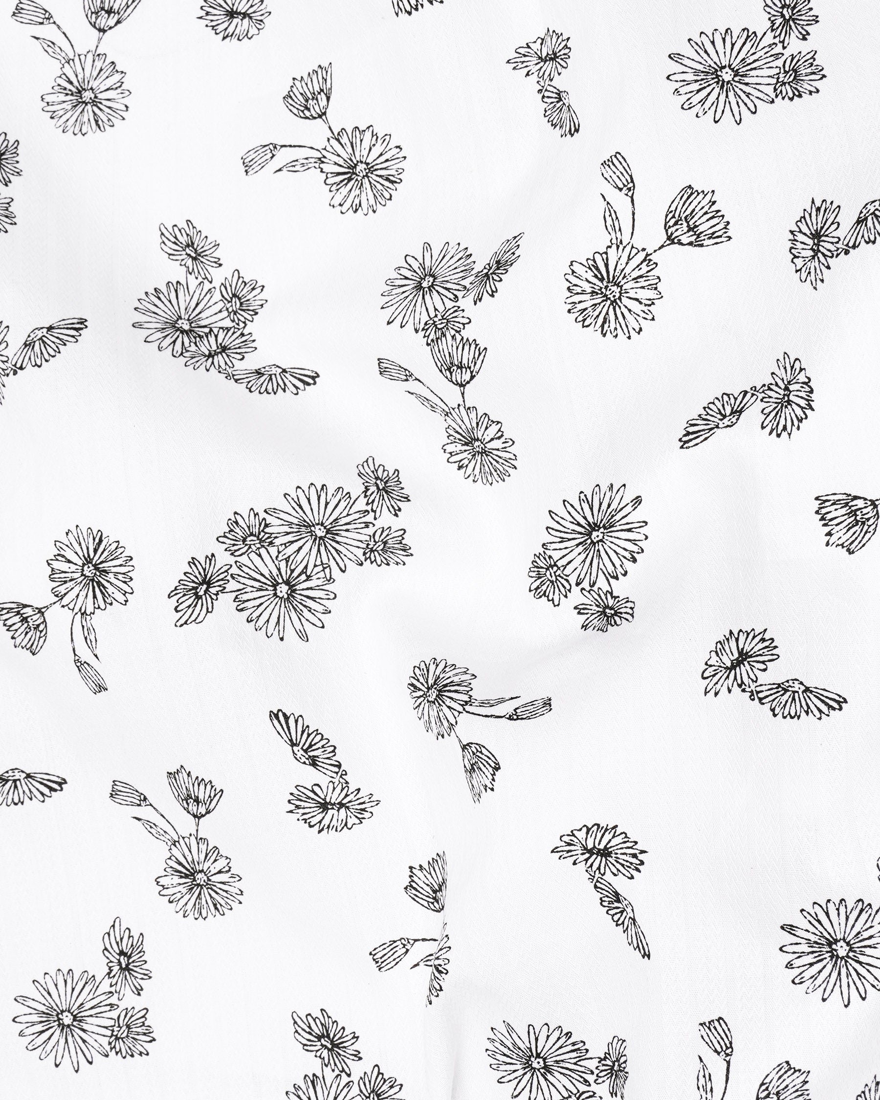 Bright White with Black Floral Dobby Textured Premium Giza Cotton Shirt