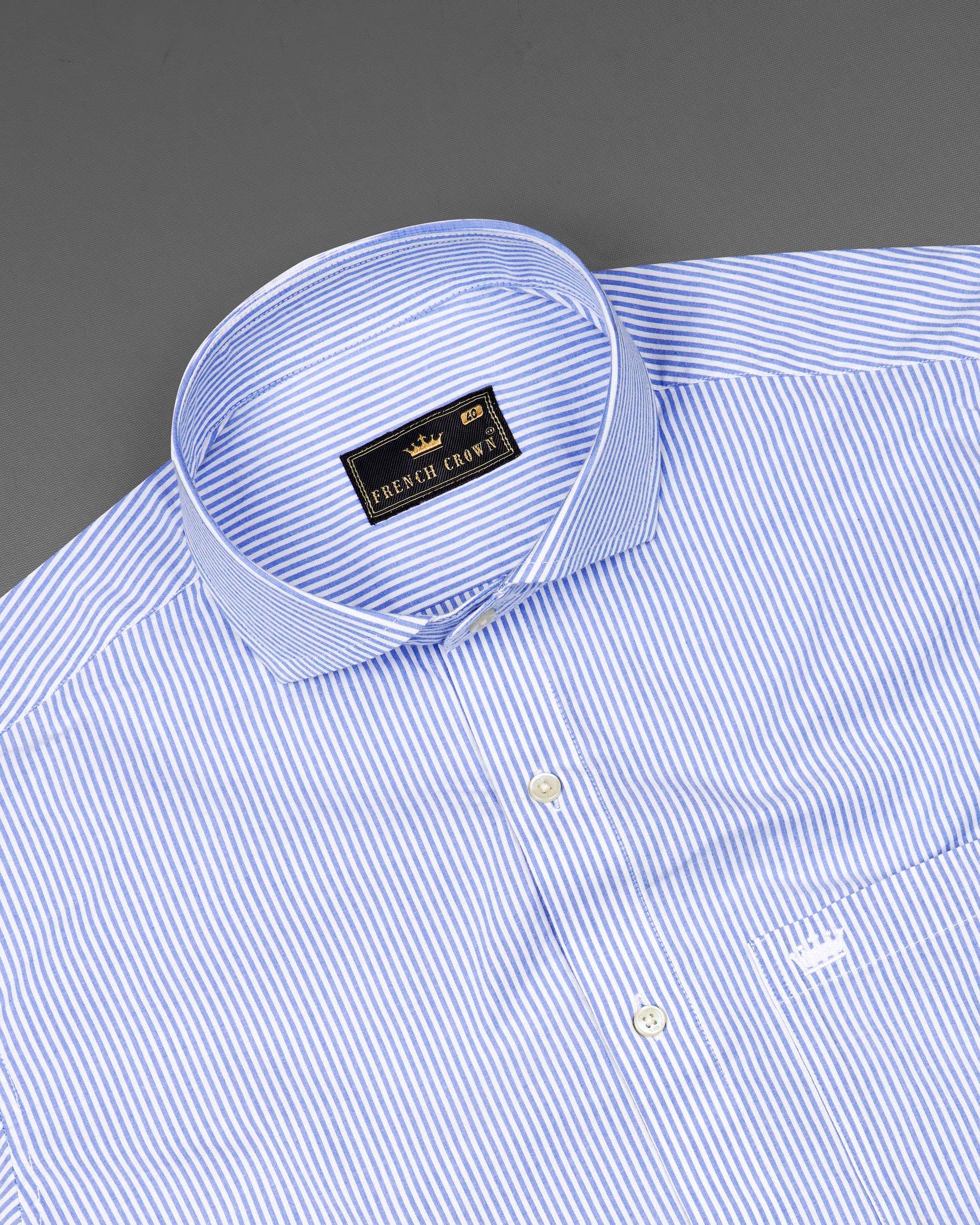 Portage Blue Pinstriped Premium Cotton Shirt