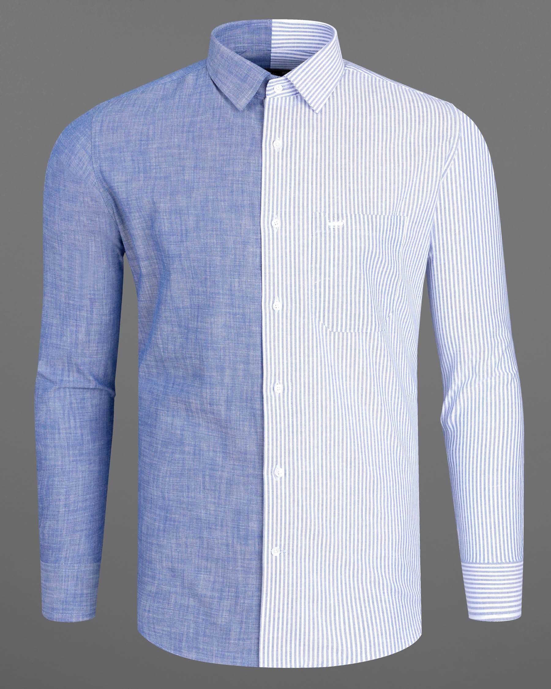 Half Striped Half Yonder Blue Royal Oxford Designer Shirt 7607-38,7607-38,7607-39,7607-39,7607-40,7607-40,7607-42,7607-42,7607-44,7607-44,7607-46,7607-46,7607-48,7607-48,7607-50,7607-50,7607-52,7607-52