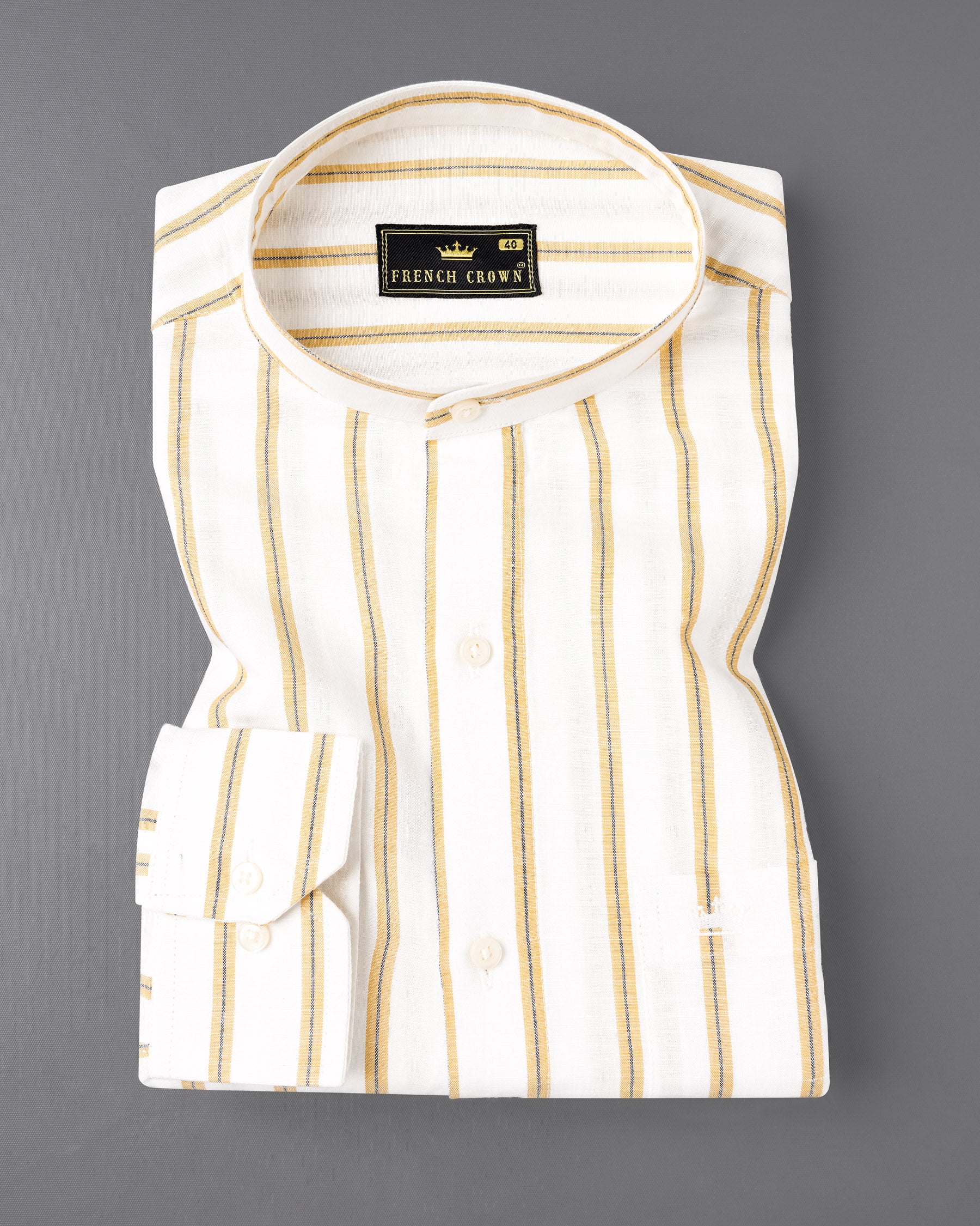Off White Striped Luxurious Linen Mandarin Collar Shirt 7619-M-38,7619-M-38,7619-M-39,7619-M-39,7619-M-40,7619-M-40,7619-M-42,7619-M-42,7619-M-44,7619-M-44,7619-M-46,7619-M-46,7619-M-48,7619-M-48,7619-M-50,7619-M-50,7619-M-52,7619-M-52