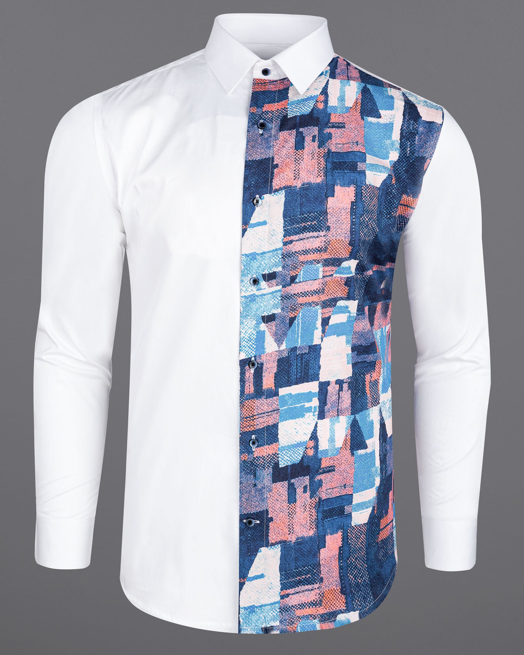 Half-White Half-Printed Super Soft Premium Cotton Designer Shirt 7662-BLE-38,7662-BLE-38,7662-BLE-39,7662-BLE-39,7662-BLE-40,7662-BLE-40,7662-BLE-42,7662-BLE-42,7662-BLE-44,7662-BLE-44,7662-BLE-46,7662-BLE-46,7662-BLE-48,7662-BLE-48,7662-BLE-50,7662-BLE-50,7662-BLE-52,7662-BLE-52