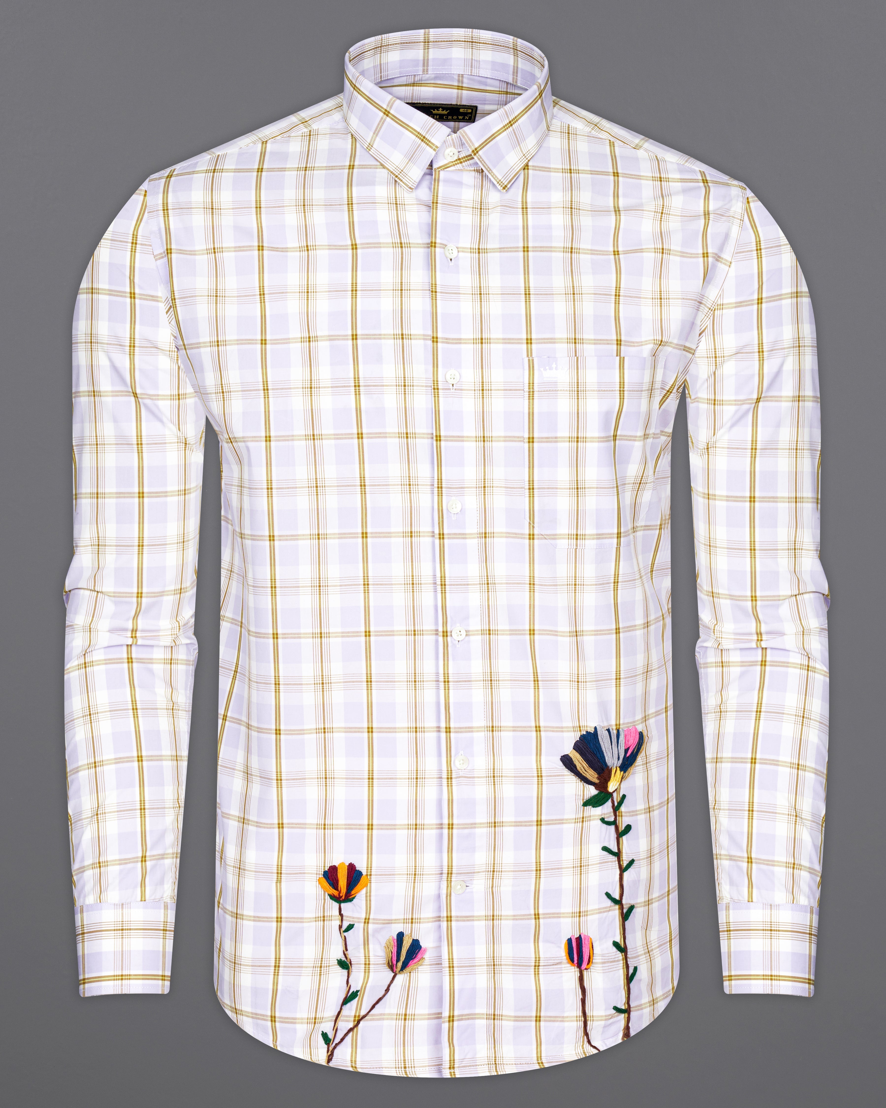 Amour Lavender with Leather Brown Checkered Floral Embroidered Premium Cotton Designer Shirt 7755-EH087-38, 7755-EH087-H-38, 7755-EH087-39, 7755-EH087-H-39, 7755-EH087-40, 7755-EH087-H-40, 7755-EH087-42, 7755-EH087-H-42, 7755-EH087-44, 7755-EH087-H-44, 7755-EH087-46, 7755-EH087-H-46, 7755-EH087-48, 7755-EH087-H-48, 7755-EH087-50, 7755-EH087-H-50, 7755-EH087-52, 7755-EH087-H-52