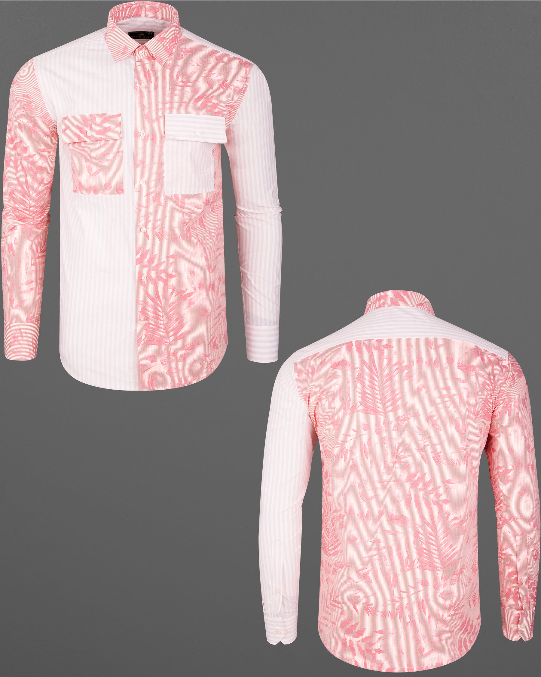 Salmon Peach Leaves Printed Premium Cotton Designer Shirt