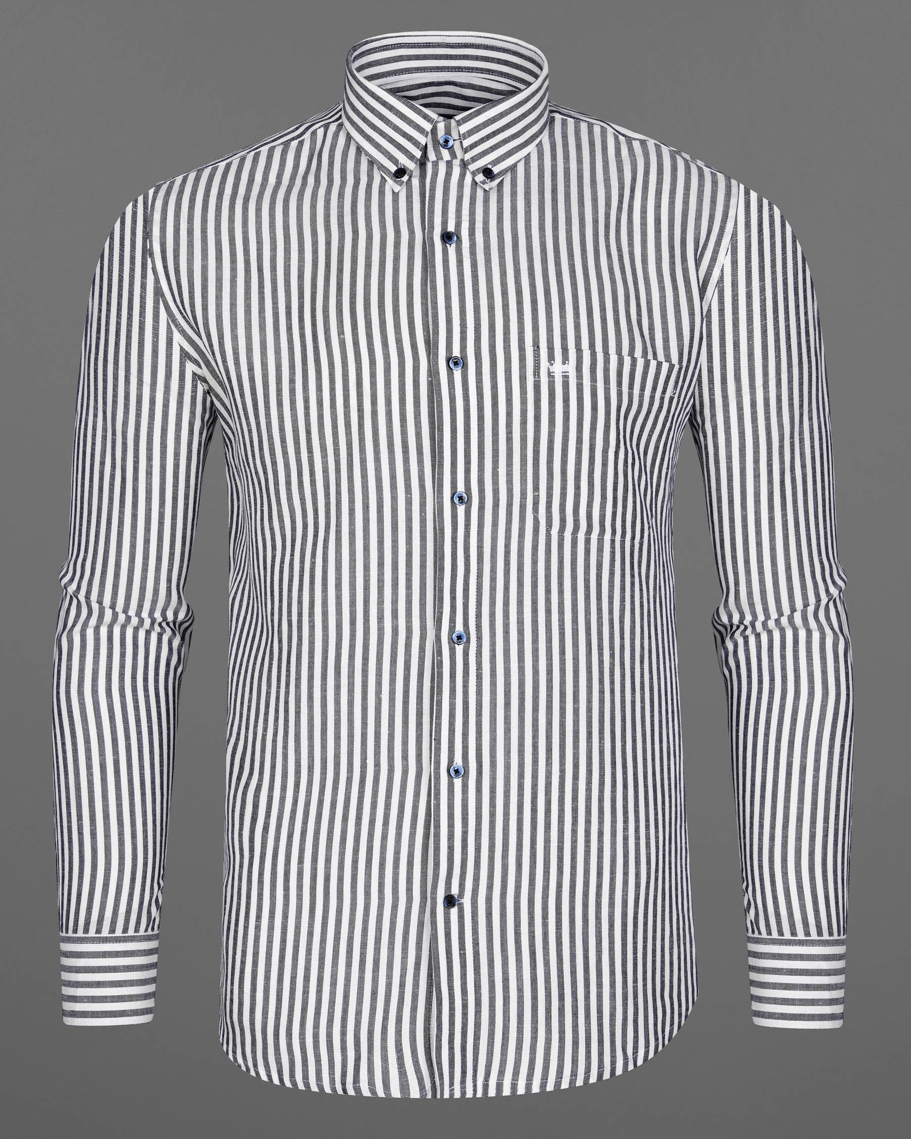 Bright White and Comet Gray Striped Luxurious Linen Shirt