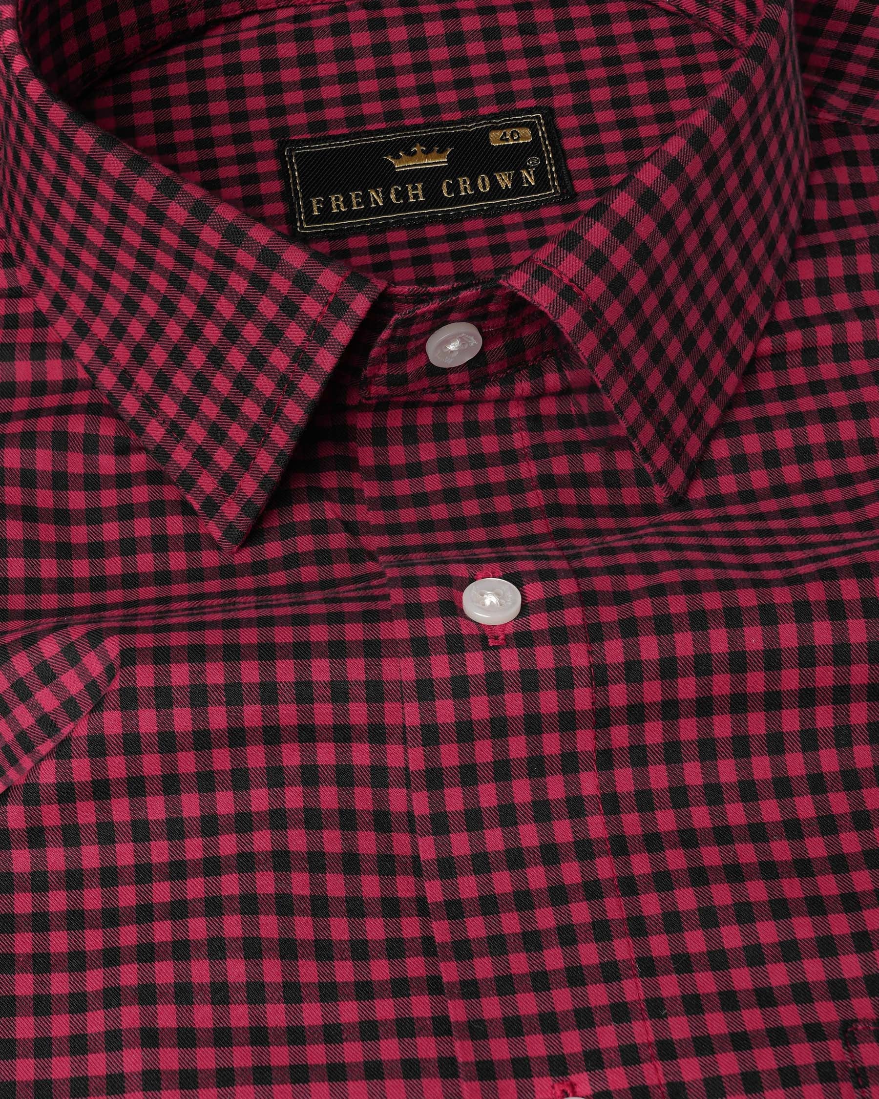 Cardinal Maroon with Black Gingham Checkered Twill Premium Cotton Shirt 7957-38,7957-H-38,7957-39,7957-H-39,7957-40,7957-H-40,7957-42,7957-H-42,7957-44,7957-H-44,7957-46,7957-H-46,7957-48,7957-H-48,7957-50,7957-H-50,7957-52,7957-H-52