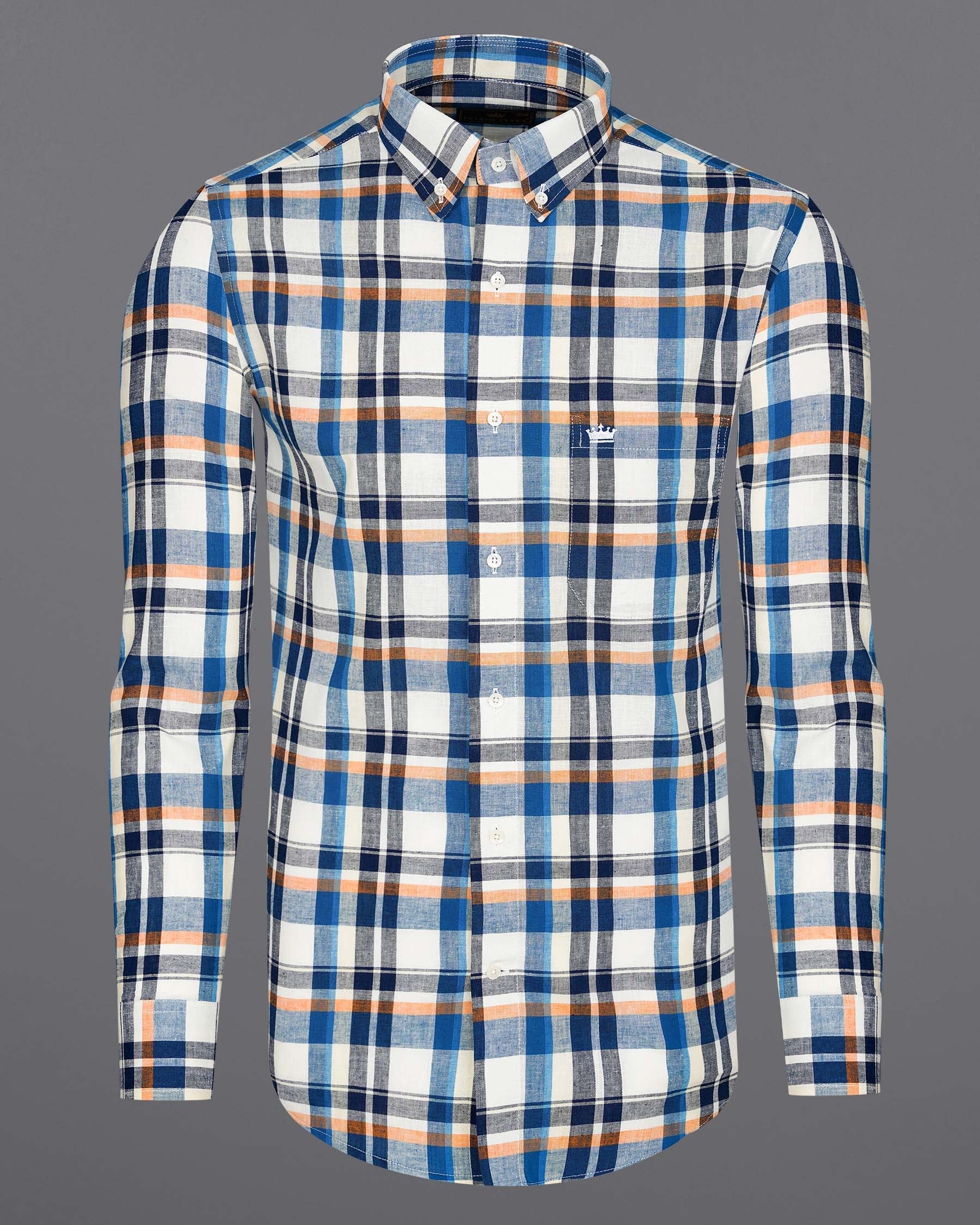 Off White with Tangaroa Blue Plaid Luxurious Linen Shirt 7986-BD,7986-BD-H-38,7986-BD-39,7986-BD-H-39,7986-BD-40,7986-BD-H-40,7986-BD-42,7986-BD-H-42,7986-BD-44,7986-BD-H-44,7986-BD-46,7986-BD-H-46,7986-BD-48,7986-BD-H-48,7986-BD-50,7986-BD-H-50,7986-BD-52,7986-BD-H-52