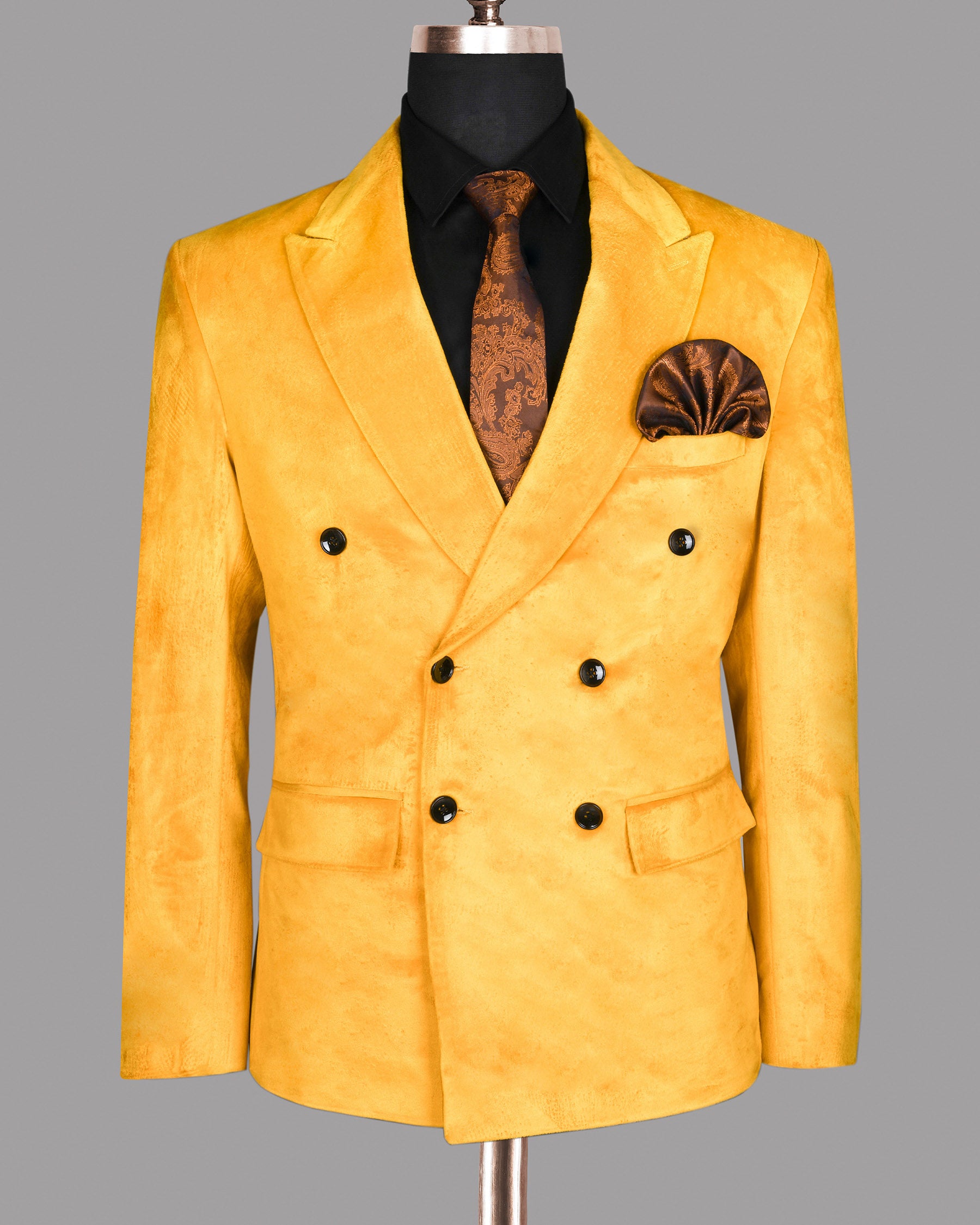 Mustard Velvet Finished Designer Double Breasted Suit