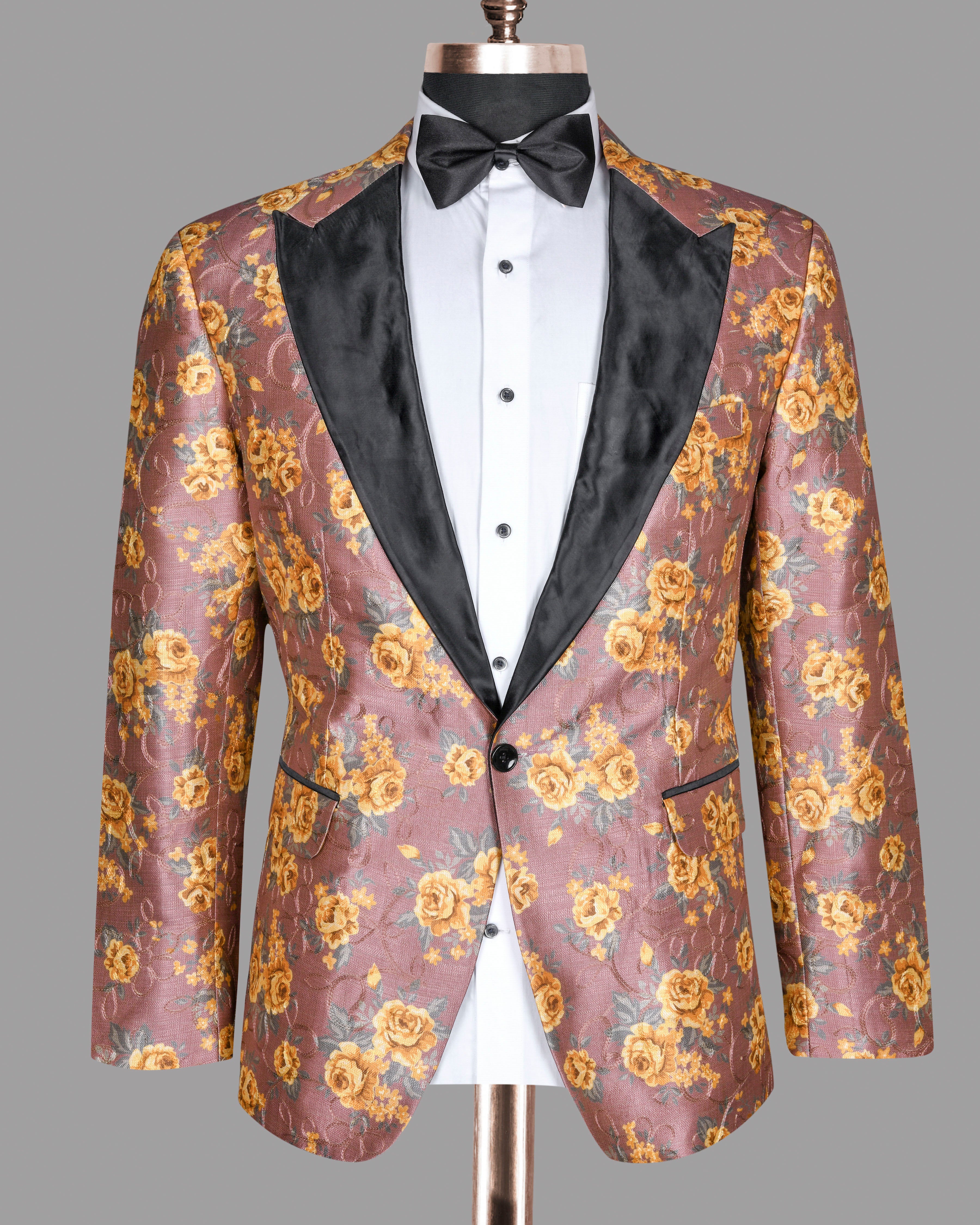 Rosewood with Tonal embroidered and Mustard Flowers Printed Premium Designer Suit