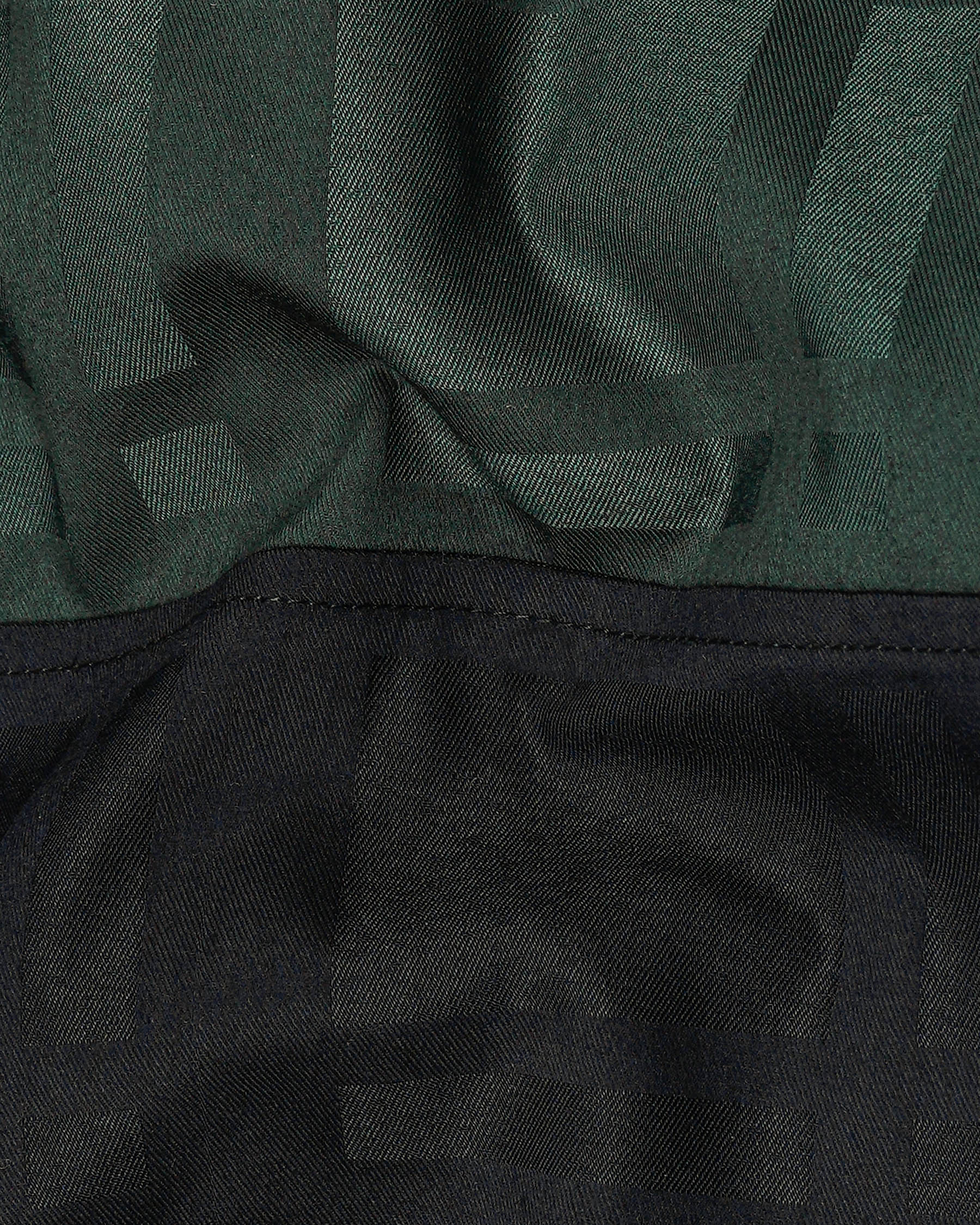 Green With Jade Black 3D Plaid Dobby Textured Giza Cotton Designer Shirt