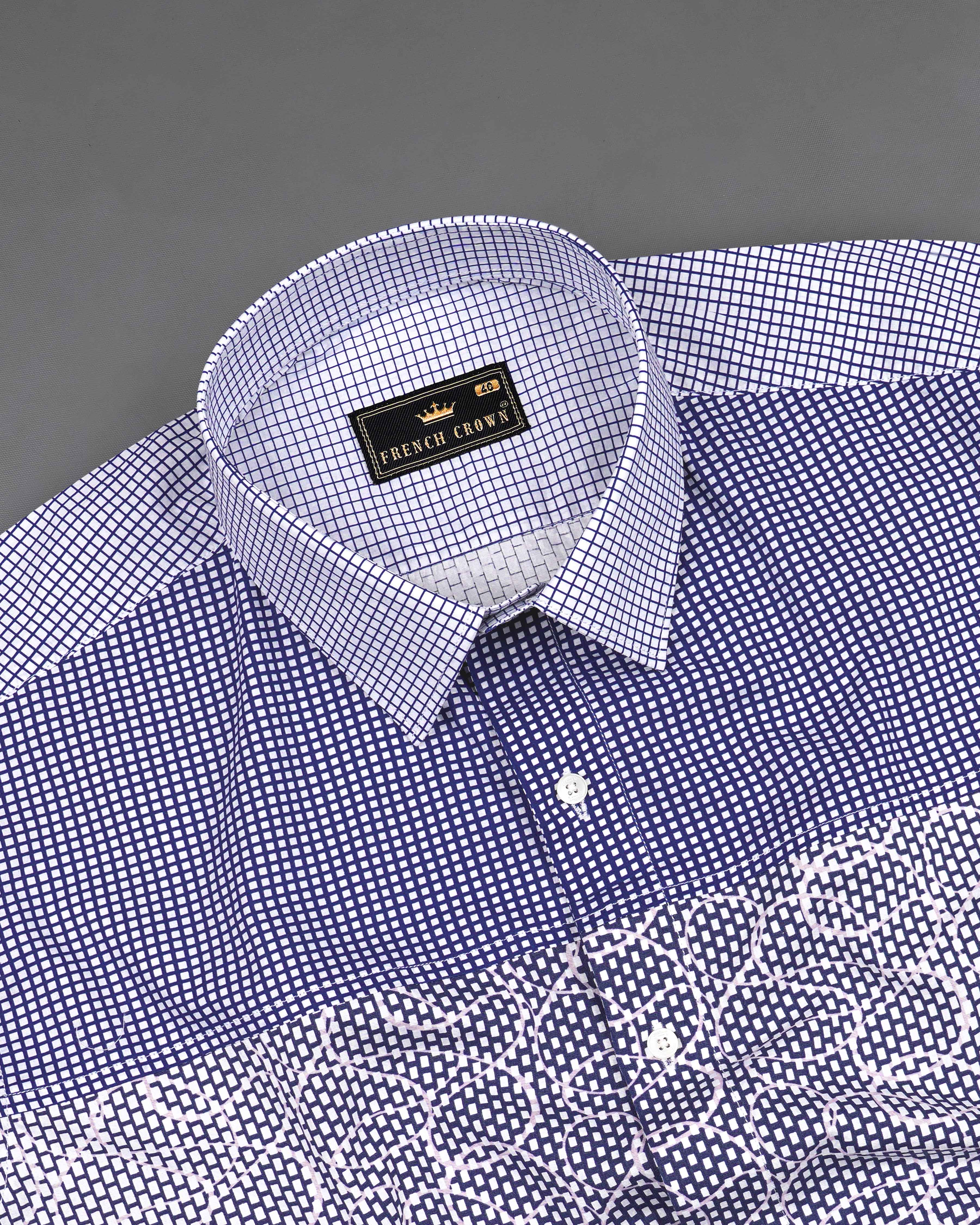 Meteorite Blue and White Premium Cotton Designer Block Shirt