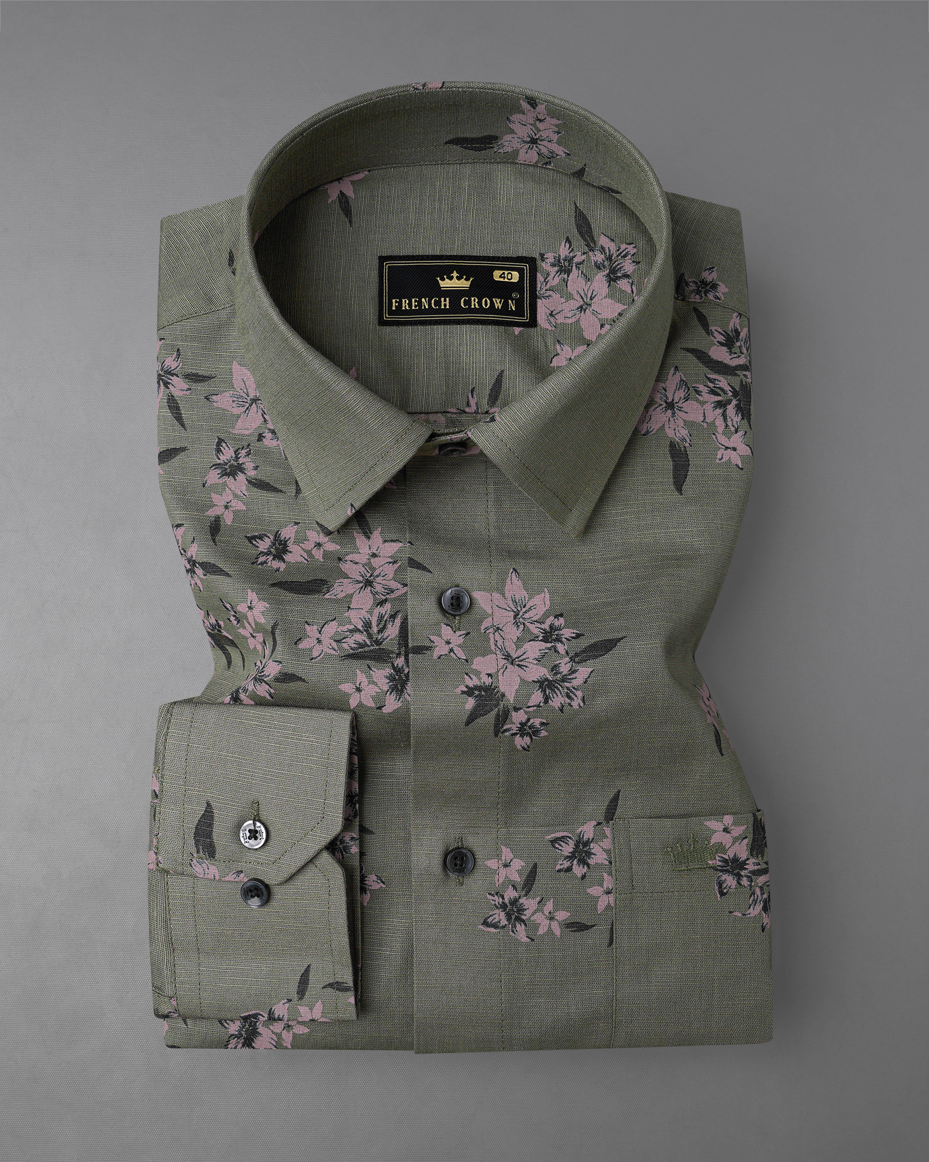 Fuscous Green With Floral Printed Luxurious Linen Shirt 8074-BLK-38,8074-BLK-38,8074-BLK-39,8074-BLK-39,8074-BLK-40,8074-BLK-40,8074-BLK-42,8074-BLK-42,8074-BLK-44,8074-BLK-44,8074-BLK-46,8074-BLK-46,8074-BLK-48,8074-BLK-48,8074-BLK-50,8074-BLK-50,8074-BLK-52,8074-BLK-52