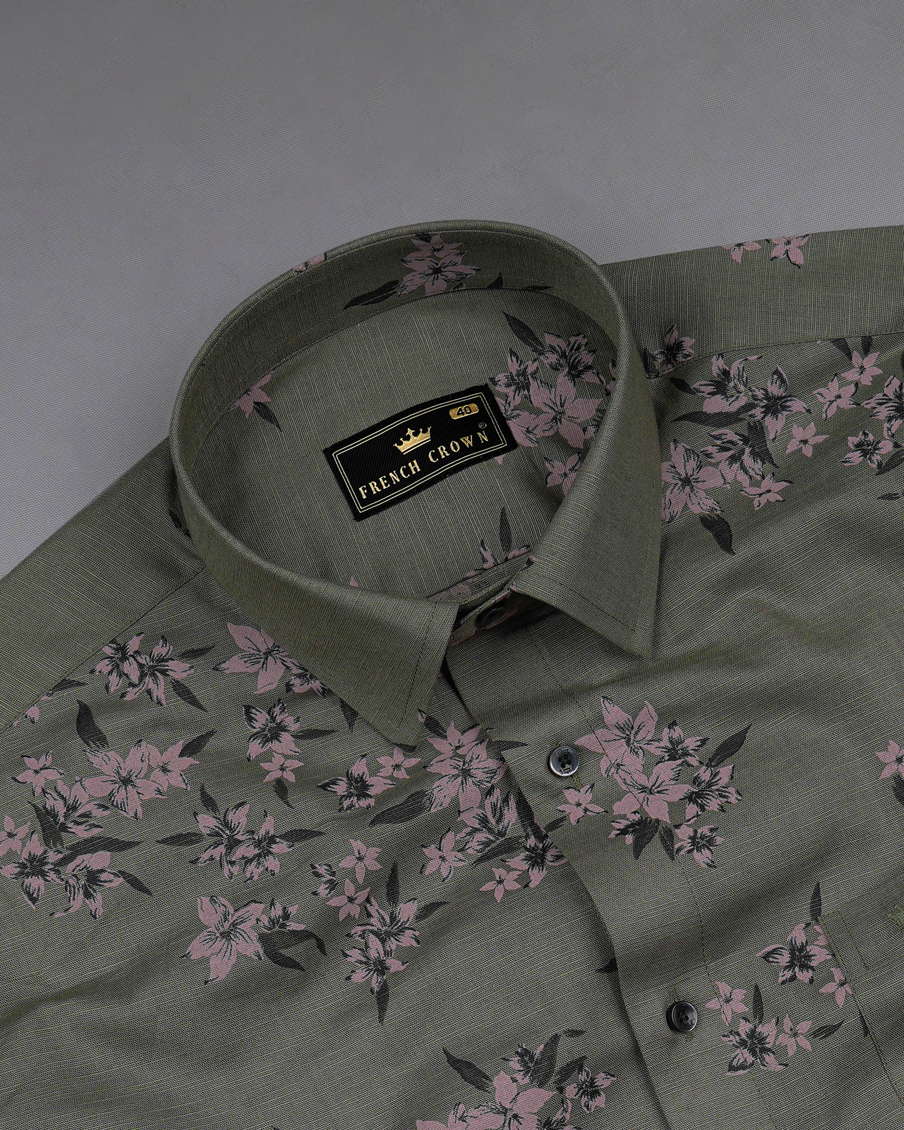 Fuscous Green With Floral Printed Luxurious Linen Shirt 8074-BLK-38,8074-BLK-38,8074-BLK-39,8074-BLK-39,8074-BLK-40,8074-BLK-40,8074-BLK-42,8074-BLK-42,8074-BLK-44,8074-BLK-44,8074-BLK-46,8074-BLK-46,8074-BLK-48,8074-BLK-48,8074-BLK-50,8074-BLK-50,8074-BLK-52,8074-BLK-52