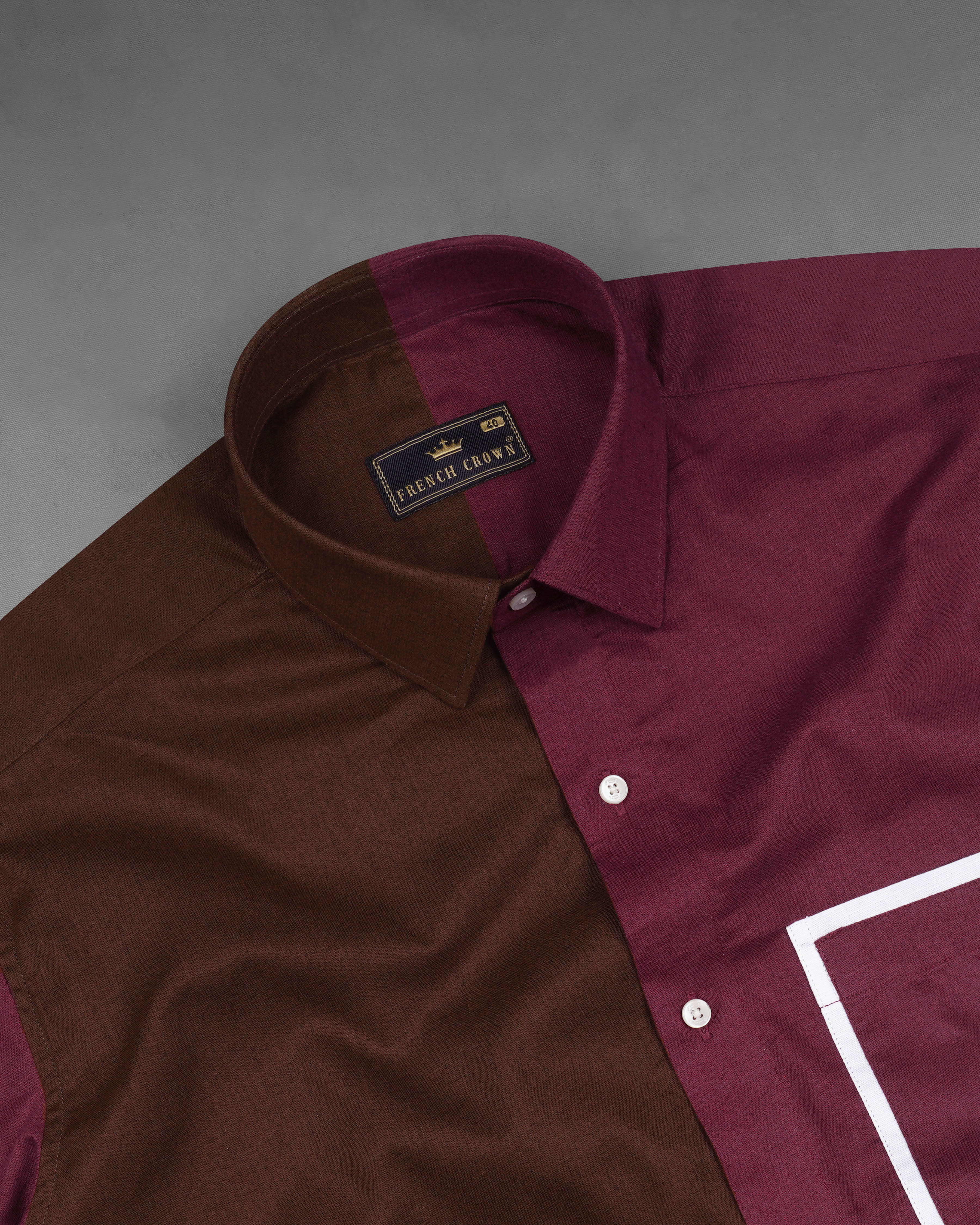 Bordeaux Wine and Brown with White Frame Pocket Luxurious Linen Shirt 8145-P384-38, 8145-P384-H-38, 8145-P384-39, 8145-P384-H-39, 8145-P384-40, 8145-P384-H-40, 8145-P384-42, 8145-P384-H-42, 8145-P384-44, 8145-P384-H-44, 8145-P384-46, 8145-P384-H-46, 8145-P384-48, 8145-P384-H-48, 8145-P384-50, 8145-P384-H-50, 8145-P384-52, 8145-P384-H-52