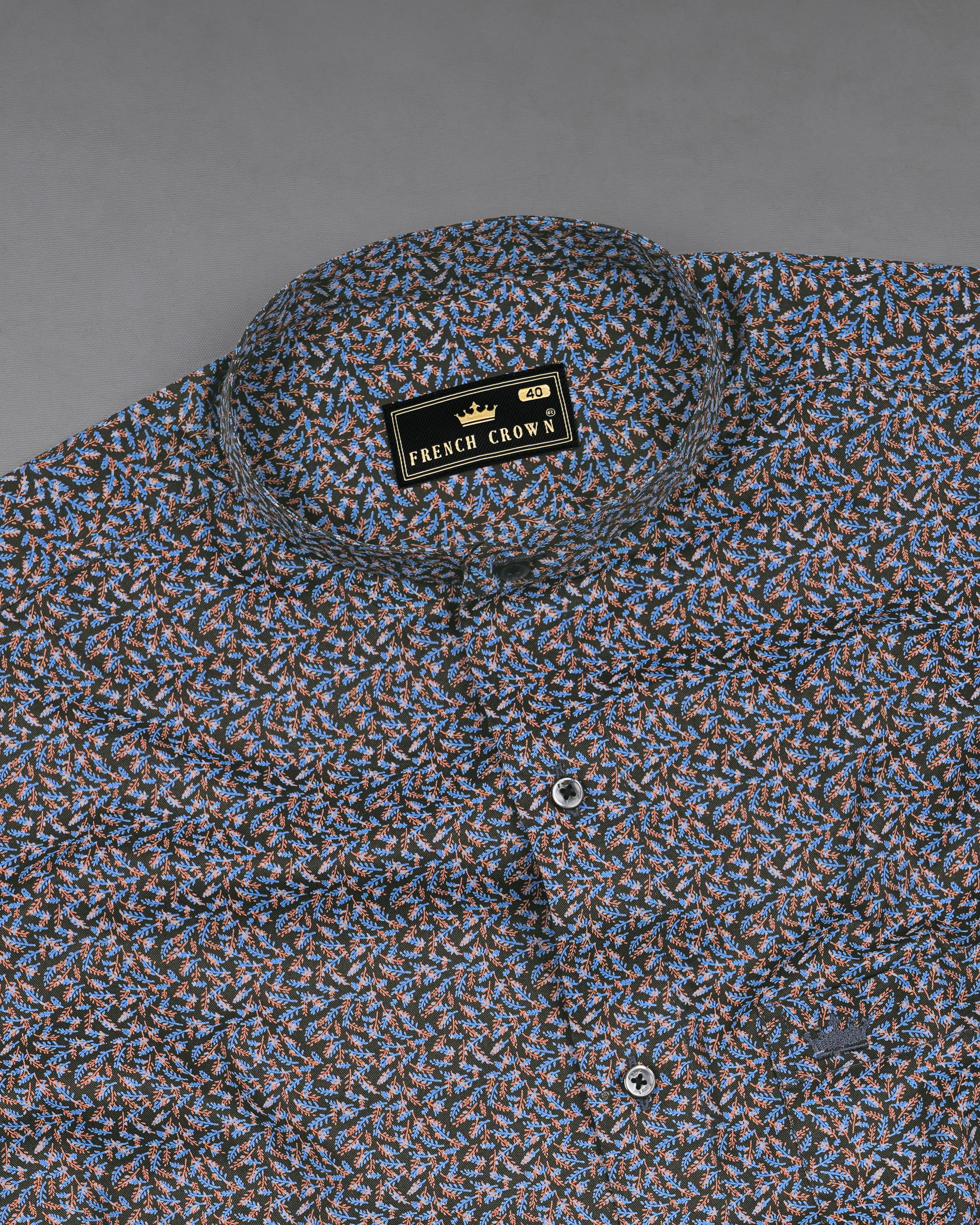 Zeus Black with Waikawa Blue Ditsy Printed Royal Oxford Shirt