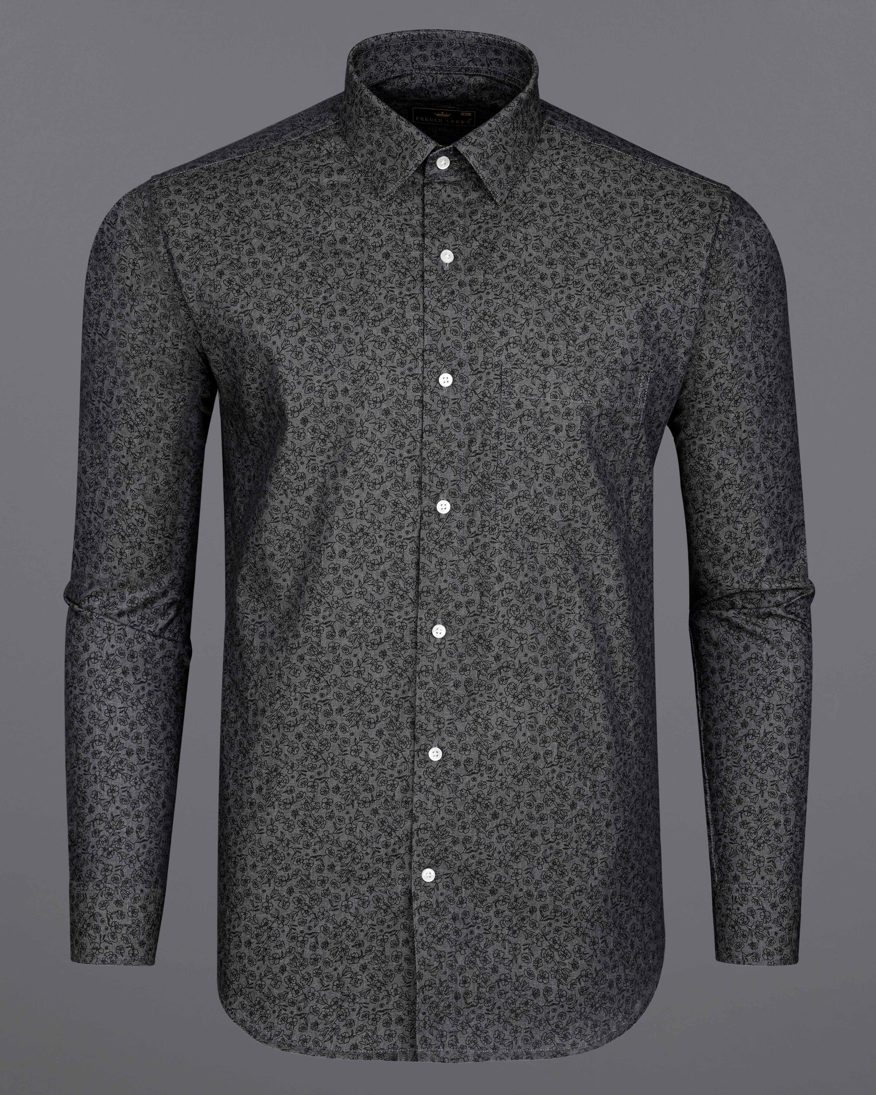 Pabbey Gray with Black Ditsy Printed Chambray Shirt 8351-38, 8351-H-38, 8351-39, 8351-H-39, 8351-40, 8351-H-40, 8351-42, 8351-H-42, 8351-44, 8351-H-44, 8351-46, 8351-H-46, 8351-48, 8351-H-48, 8351-50, 8351-H-50, 8351-52, 8351-H-52