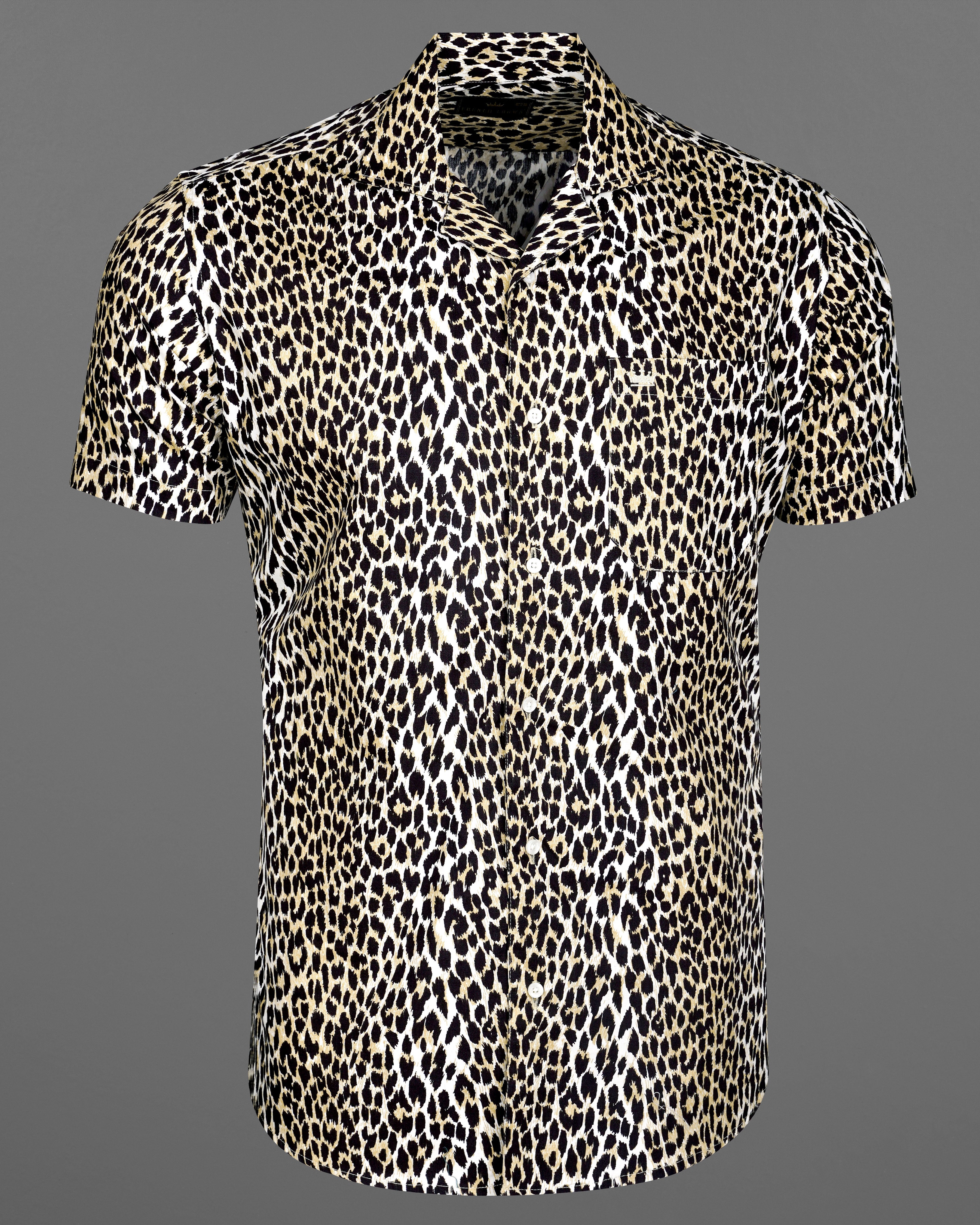 Cararra Cream with Brandy Brown and Black Leopard Striped Printed Premium Cotton Shirt 8364-CC-H-38,8364-CC-H-39,8364-CC-H-40,8364-CC-H-42,8364-CC-H-44,8364-CC-H-46,8364-CC-H-48,8364-CC-H-50, 8364-CC-H-52