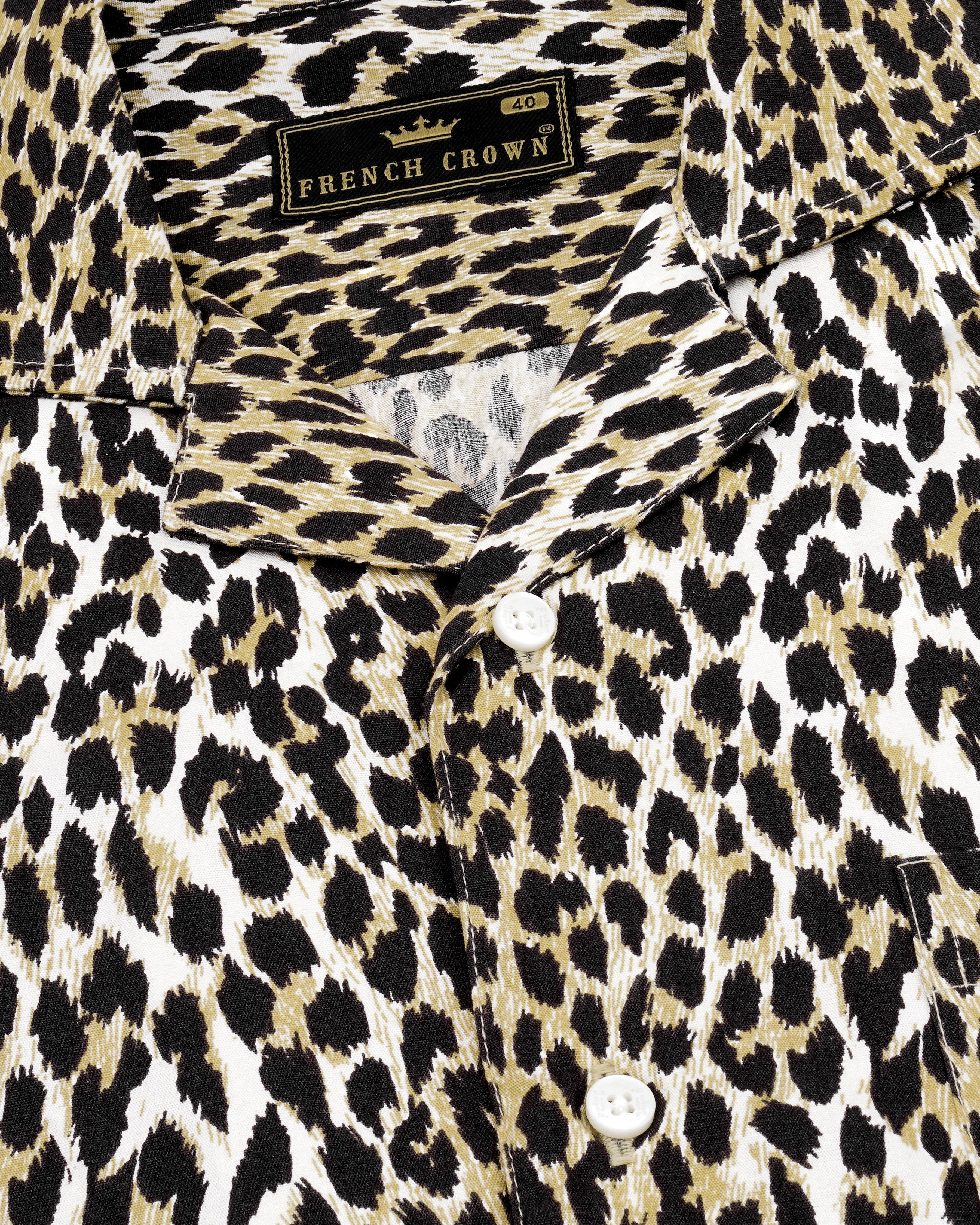 Cararra Cream with Brandy Brown and Black Leopard Striped Printed Premium Cotton Shirt 8364-CC-H-38,8364-CC-H-39,8364-CC-H-40,8364-CC-H-42,8364-CC-H-44,8364-CC-H-46,8364-CC-H-48,8364-CC-H-50, 8364-CC-H-52