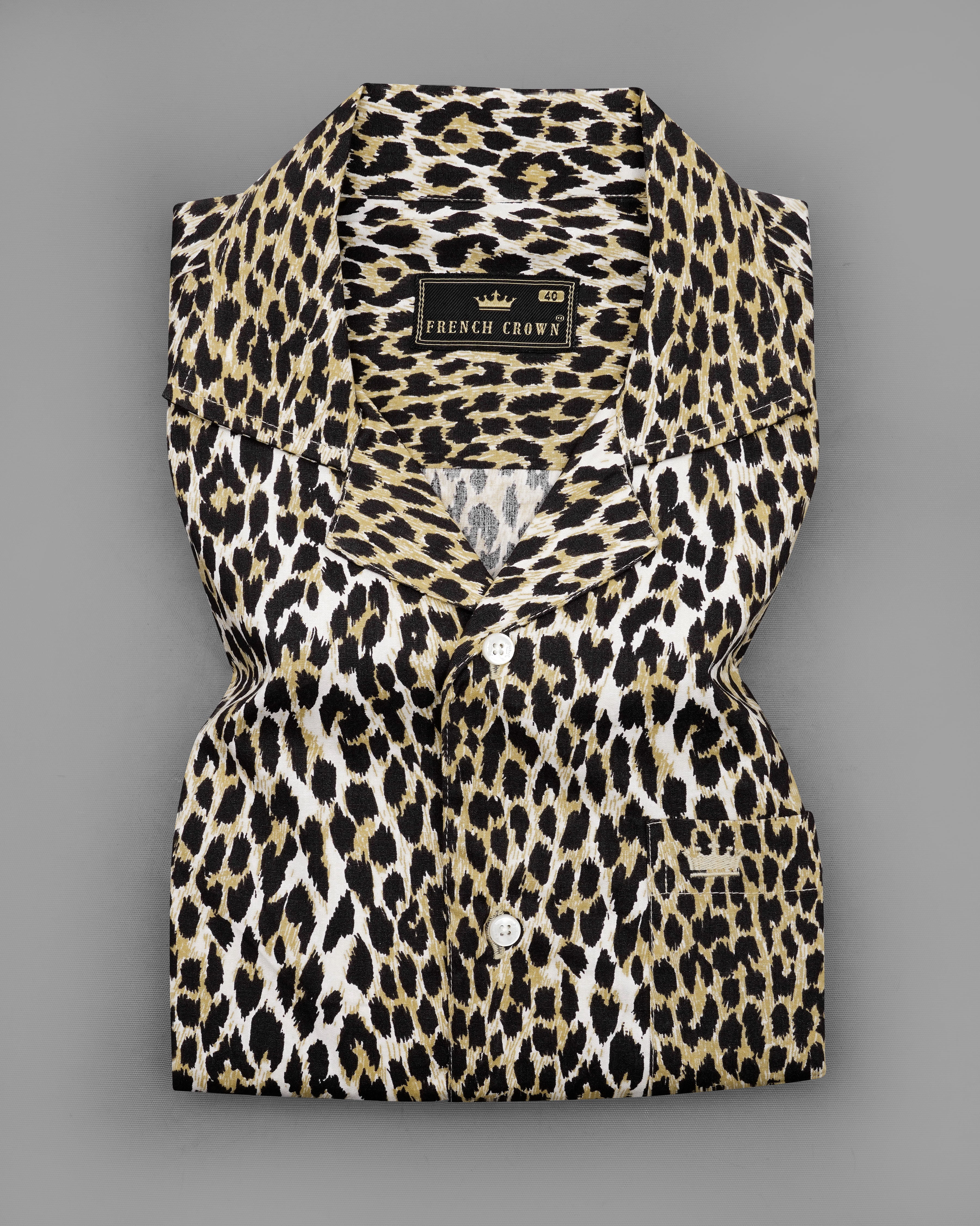 Cararra Cream with Brandy Brown and Black Leopard Striped Printed Premium Cotton Shirt 8364-CC-H-38,8364-CC-H-39,8364-CC-H-40,8364-CC-H-42,8364-CC-H-44,8364-CC-H-46,8364-CC-H-48,8364-CC-H-50, 8364-CC-H-52