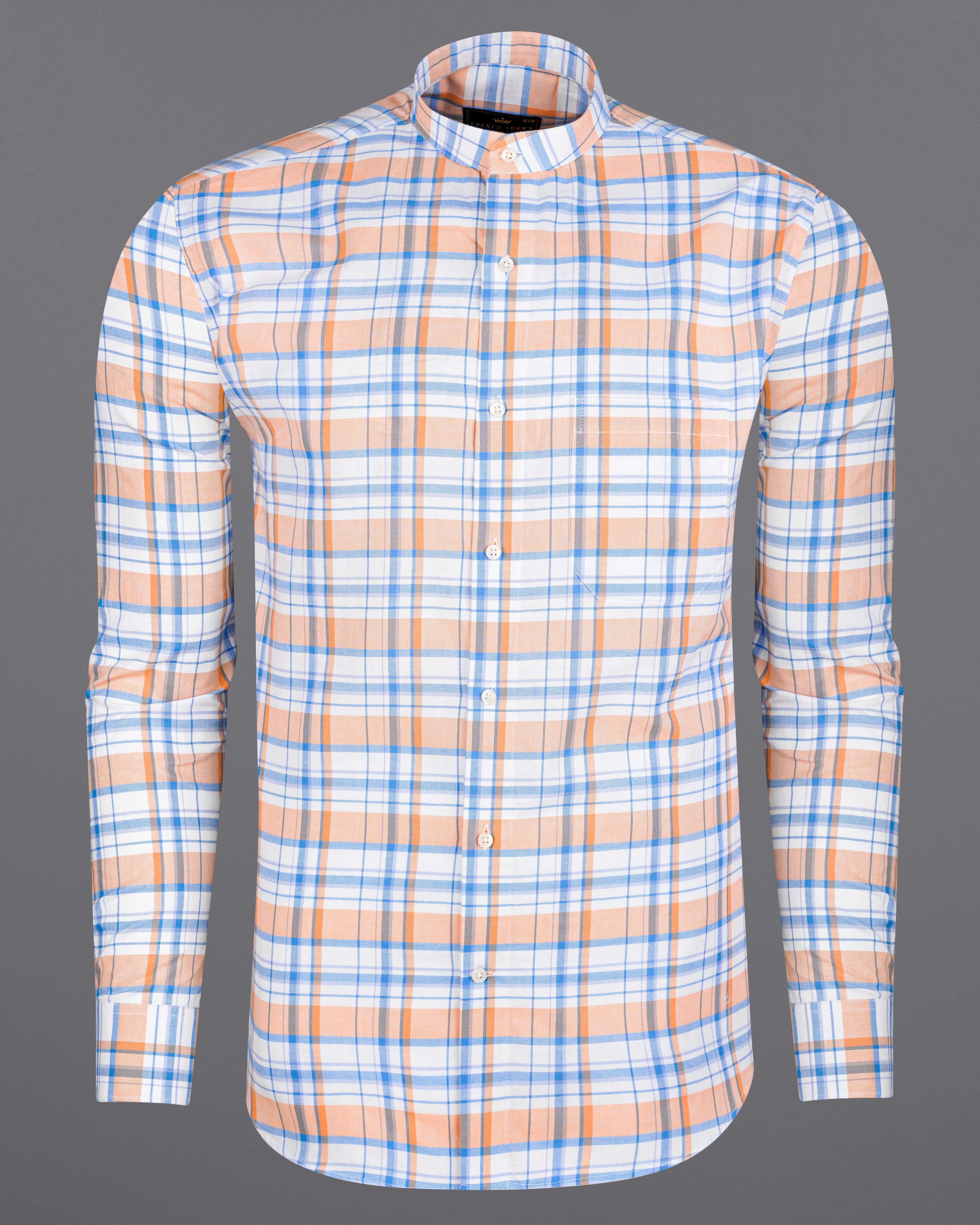 Bright White with Tacao Orange and Jordy Blue Plaid Royal Oxford Shirt 8408-M-38, 8408-M-H-38, 8408-M-39,8408-M-H-39, 8408-M-40, 8408-M-H-40, 8408-M-42, 8408-M-H-42, 8408-M-44, 8408-M-H-44, 8408-M-46, 8408-M-H-46, 8408-M-48, 8408-M-H-48, 8408-M-50, 8408-M-H-50, 8408-M-52, 8408-M-H-52