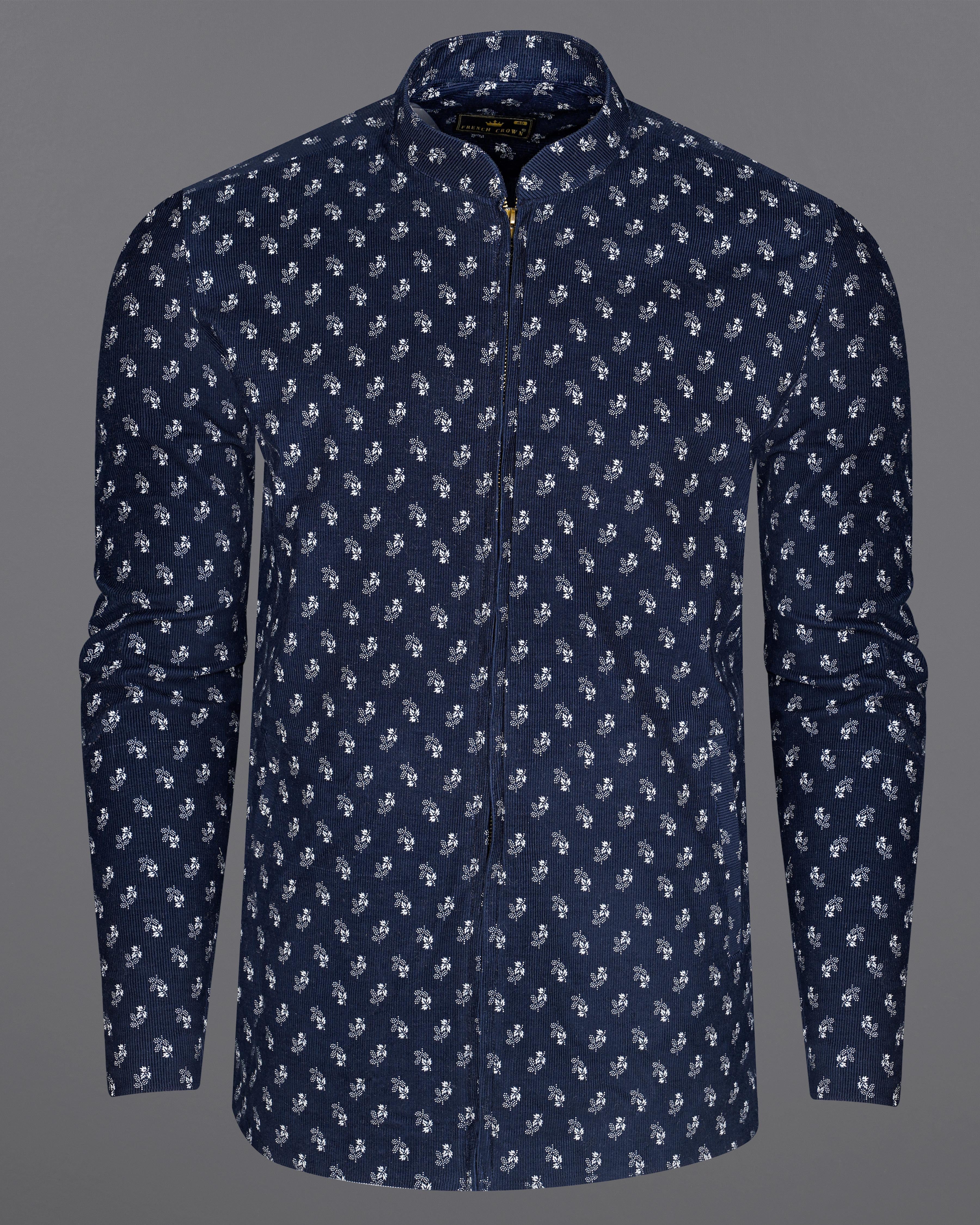 Cyprus Navy Blue Ditsy Printed Heavyweight Corduroy Designer Bomber Jacket 8469-BJ24-38,8469-BJ24-H-38,8469-BJ24-389,8469-BJ24-389,8469-BJ24-40,8469-BJ24-H-40,8469-BJ24-402,8469-BJ24-402,8469-BJ24-404,8469-BJ24-404,8469-BJ24-406,8469-BJ24-406,8469-BJ24-408,8469-BJ24-408,8469-BJ24-50,8469-BJ24-H-50,8469-BJ24-502,8469-BJ24-502