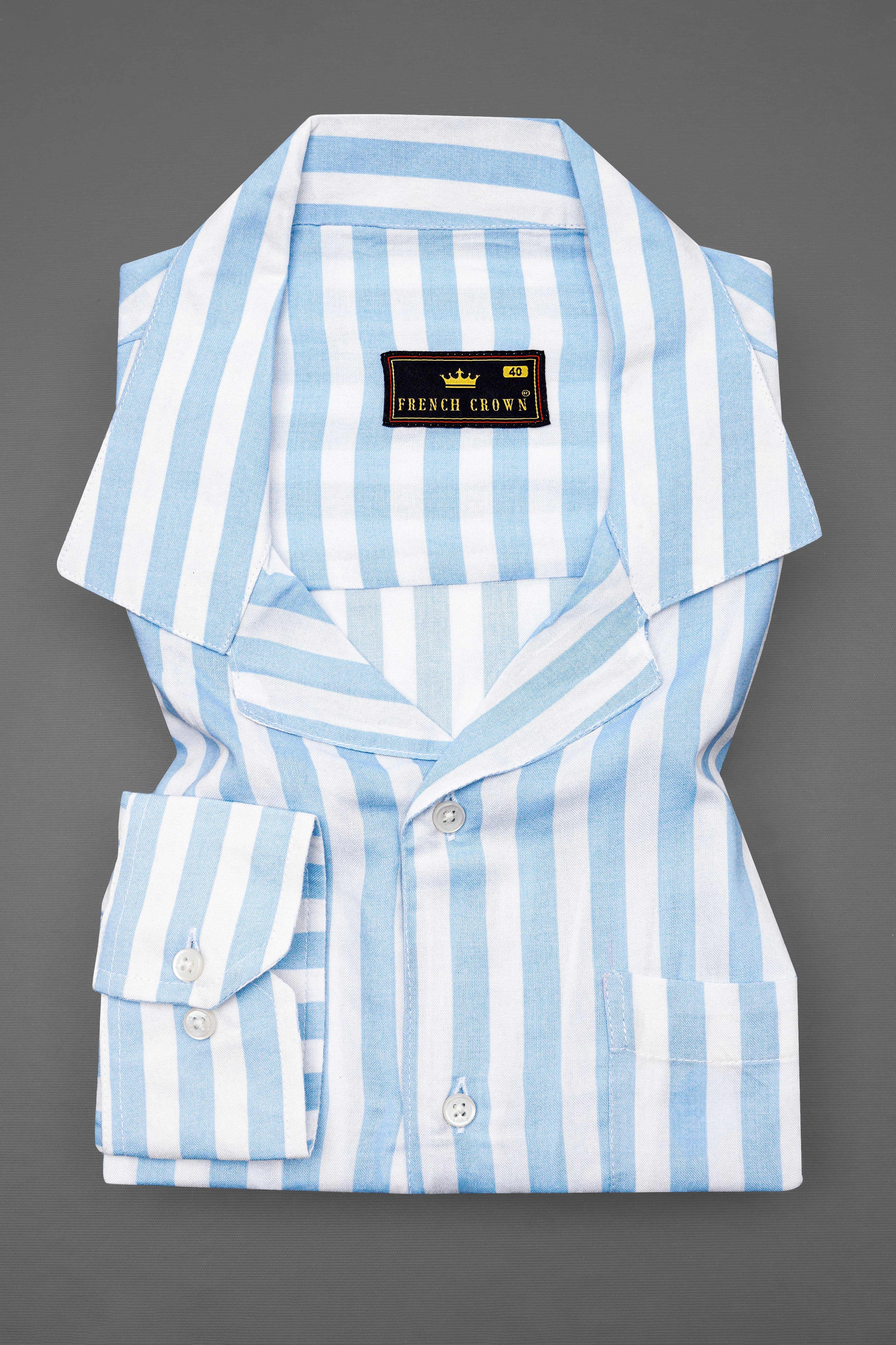 Bright White and Carolina Blue Striped Funky Printed Premium Tencel Designer Shirt